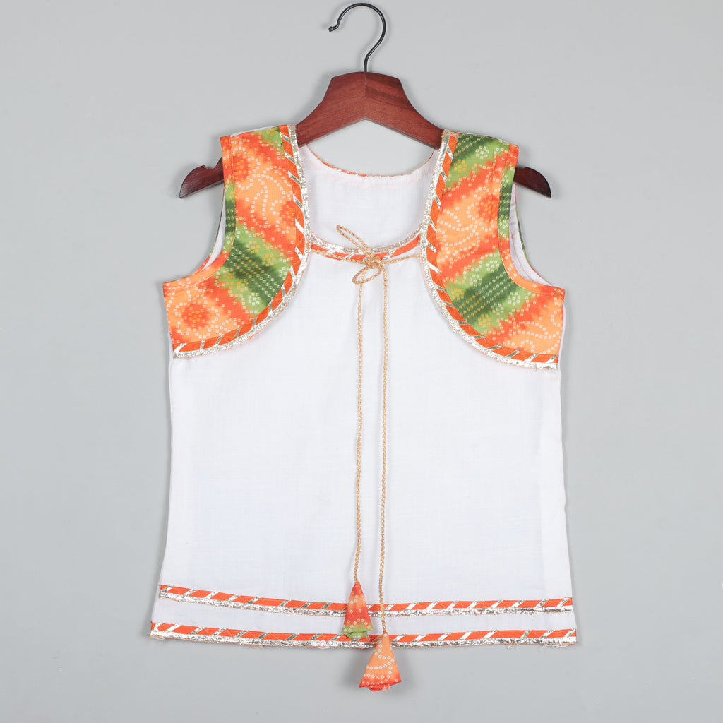 Koti With Tie Looking Top And Printed Dhoti Set