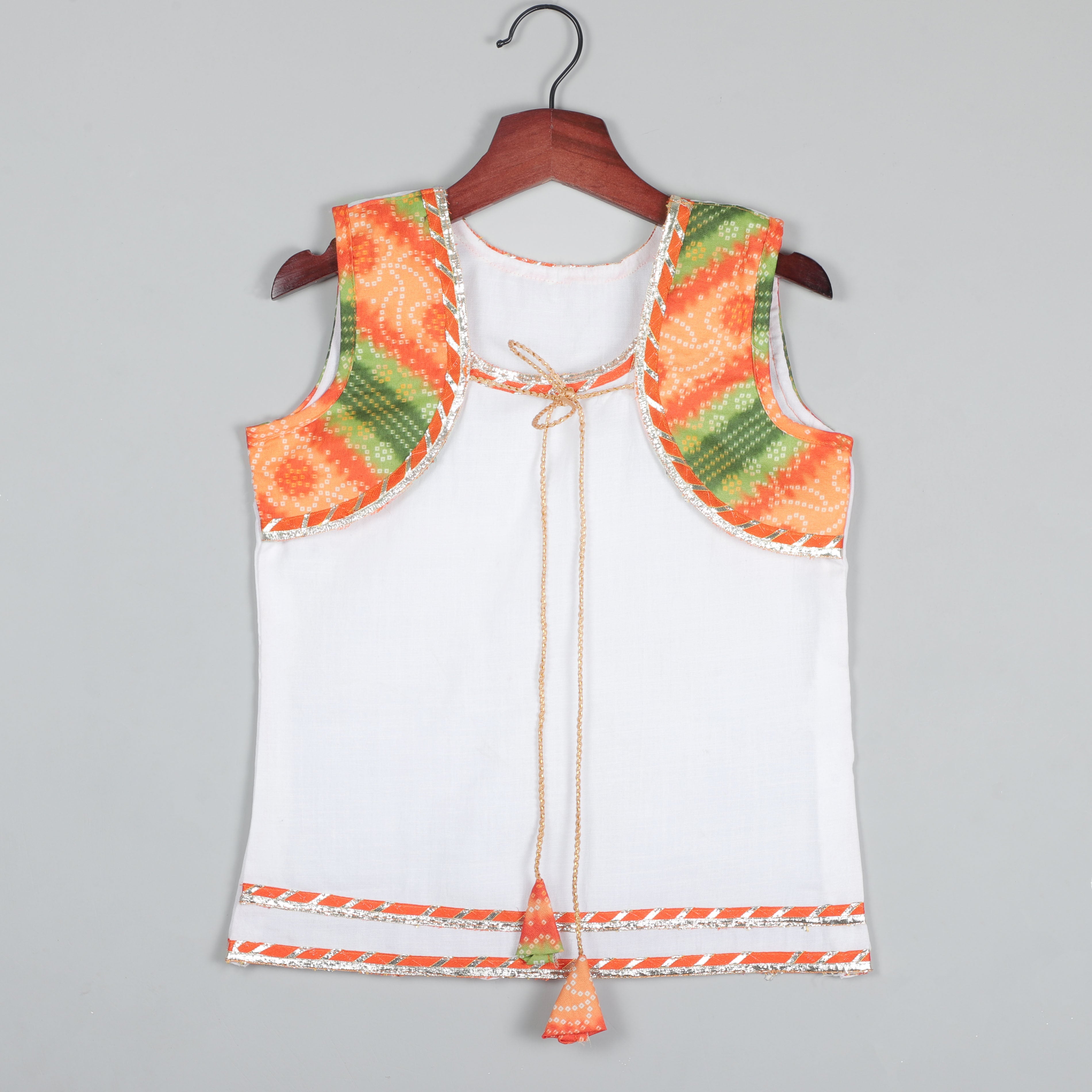 Koti With Tie Looking Top And Printed Dhoti Set