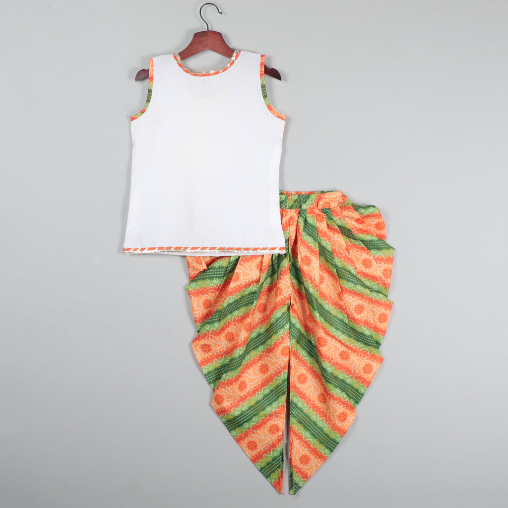 Koti With Tie Looking Top And Printed Dhoti Set