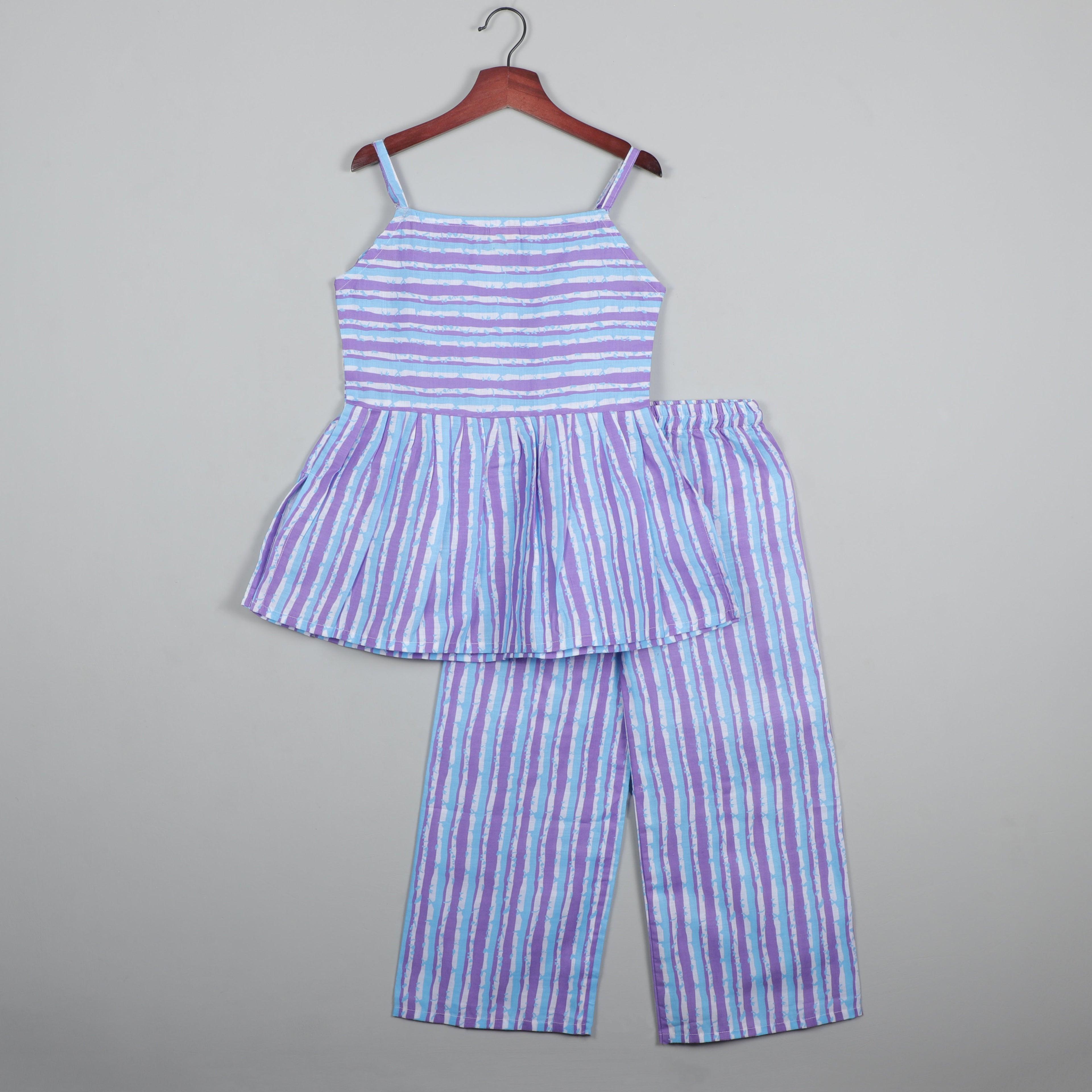 Purple Lining Sleeveless Flared Top And Palazzon Pant Set