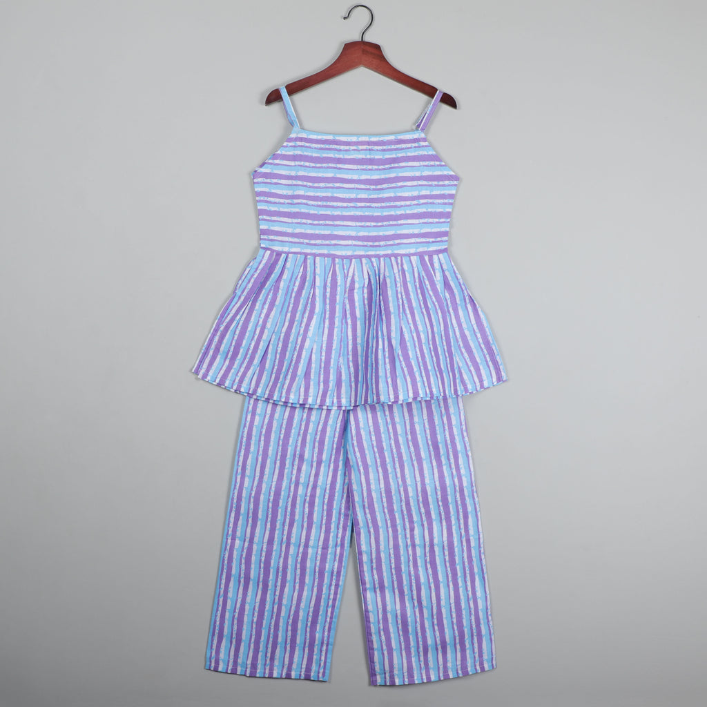 Purple Lining Sleeveless Flared Top And Palazzon Pant Set