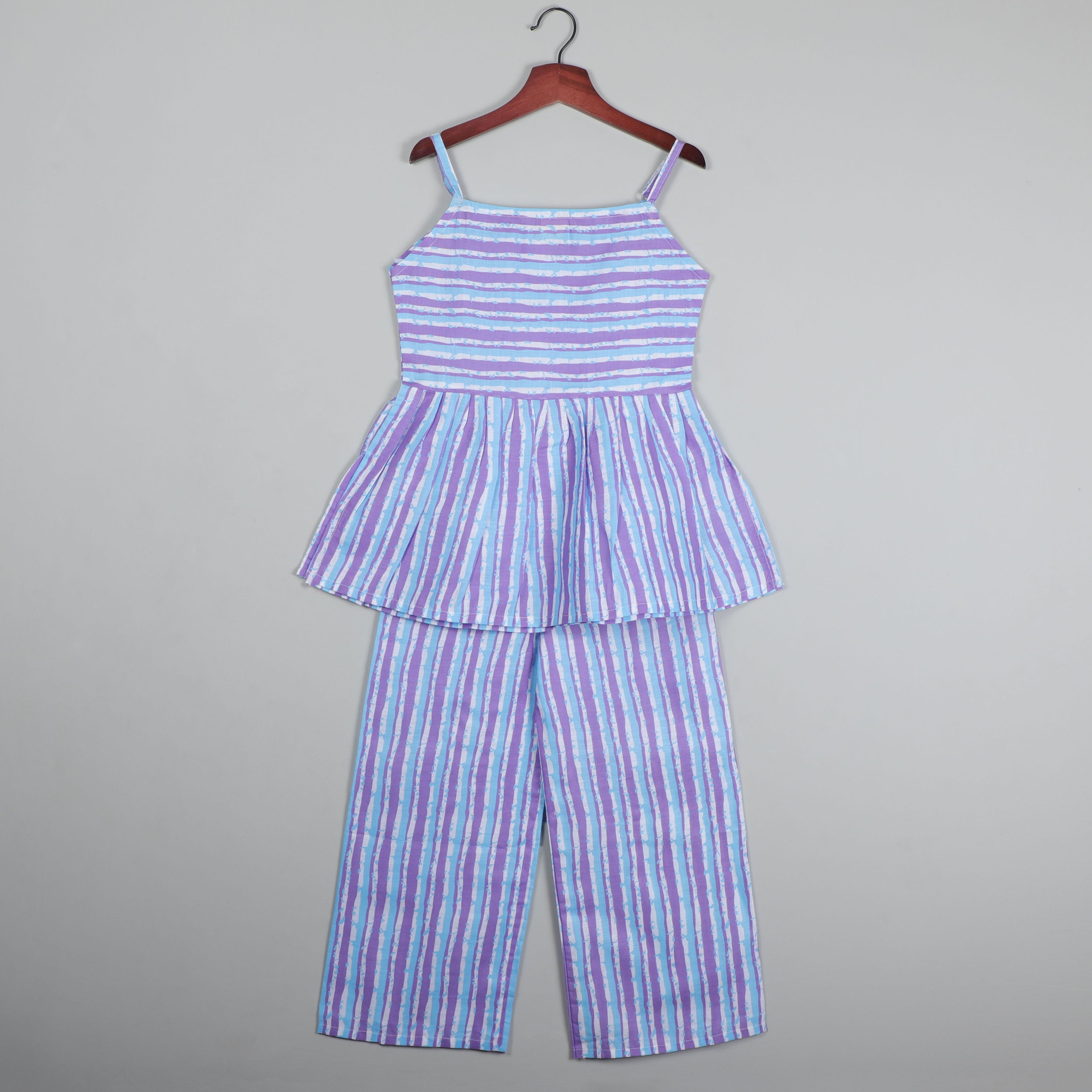 Purple Lining Sleeveless Flared Top And Palazzon Pant Set