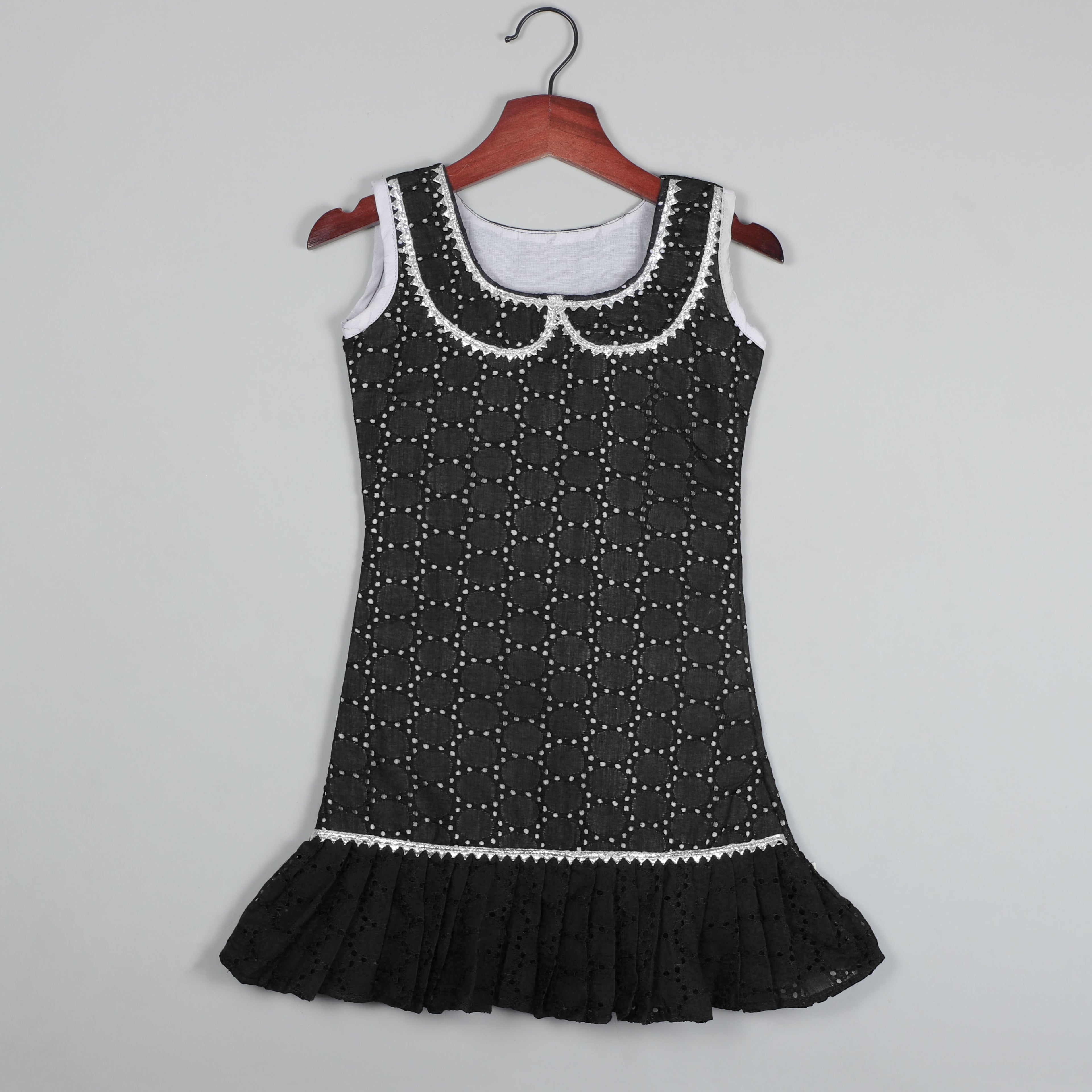 Top And Pant Set With Balloon Dot, Gotta Lace And Flared at Bottom Of Hem