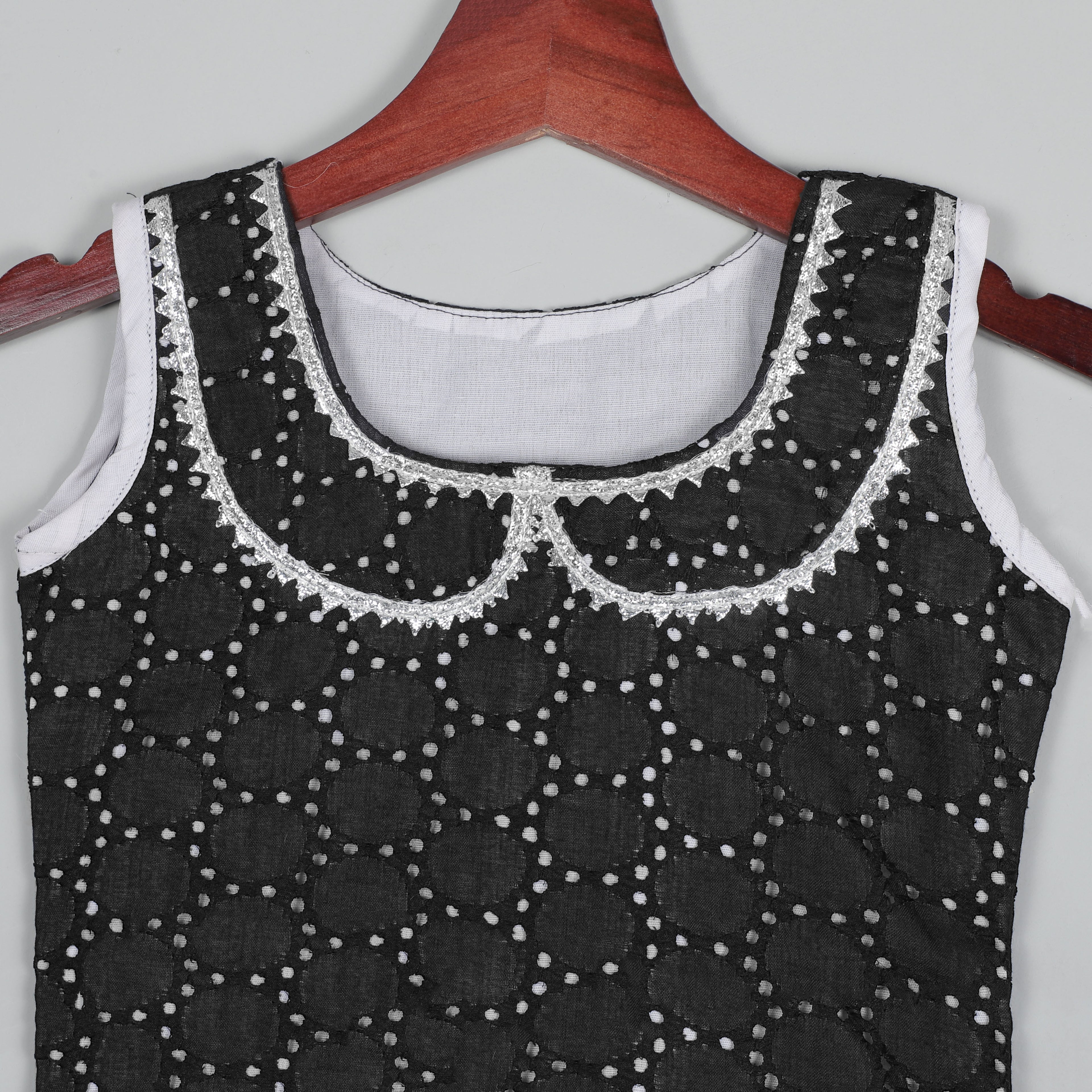 Top And Pant Set With Balloon Dot, Gotta Lace And Flared at Bottom Of Hem