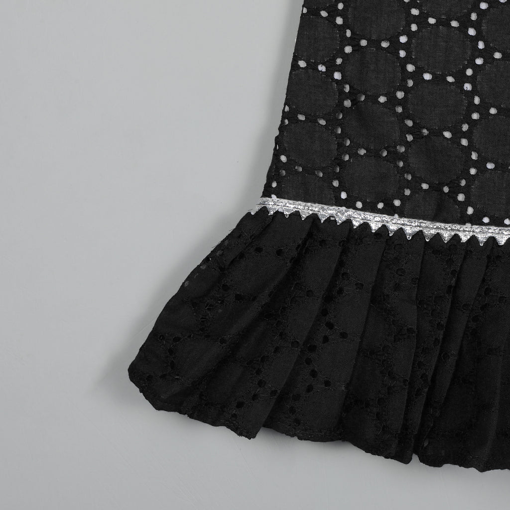 Top And Pant Set With Balloon Dot, Gotta Lace And Flared at Bottom Of Hem