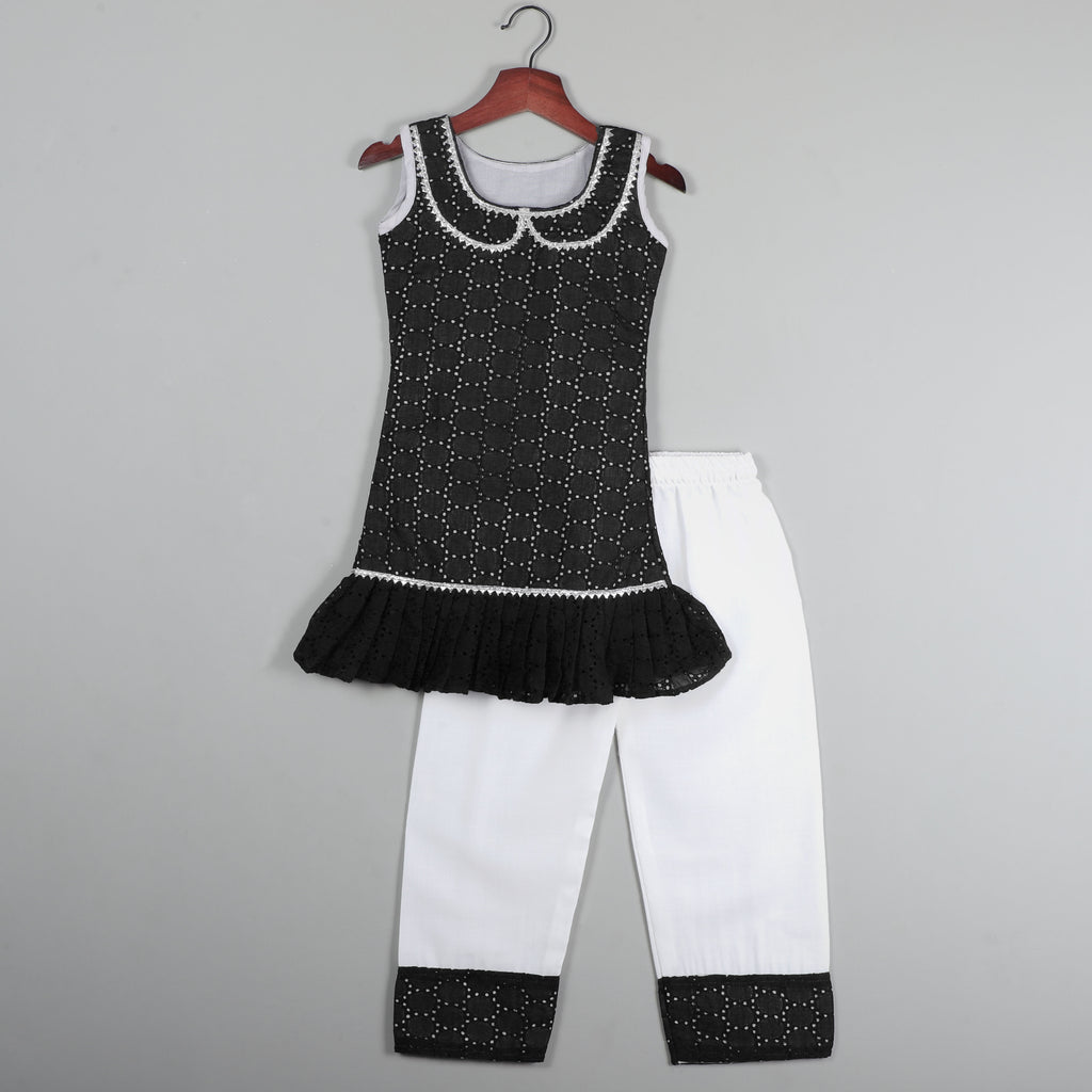 Top And Pant Set With Balloon Dot, Gotta Lace And Flared at Bottom Of Hem