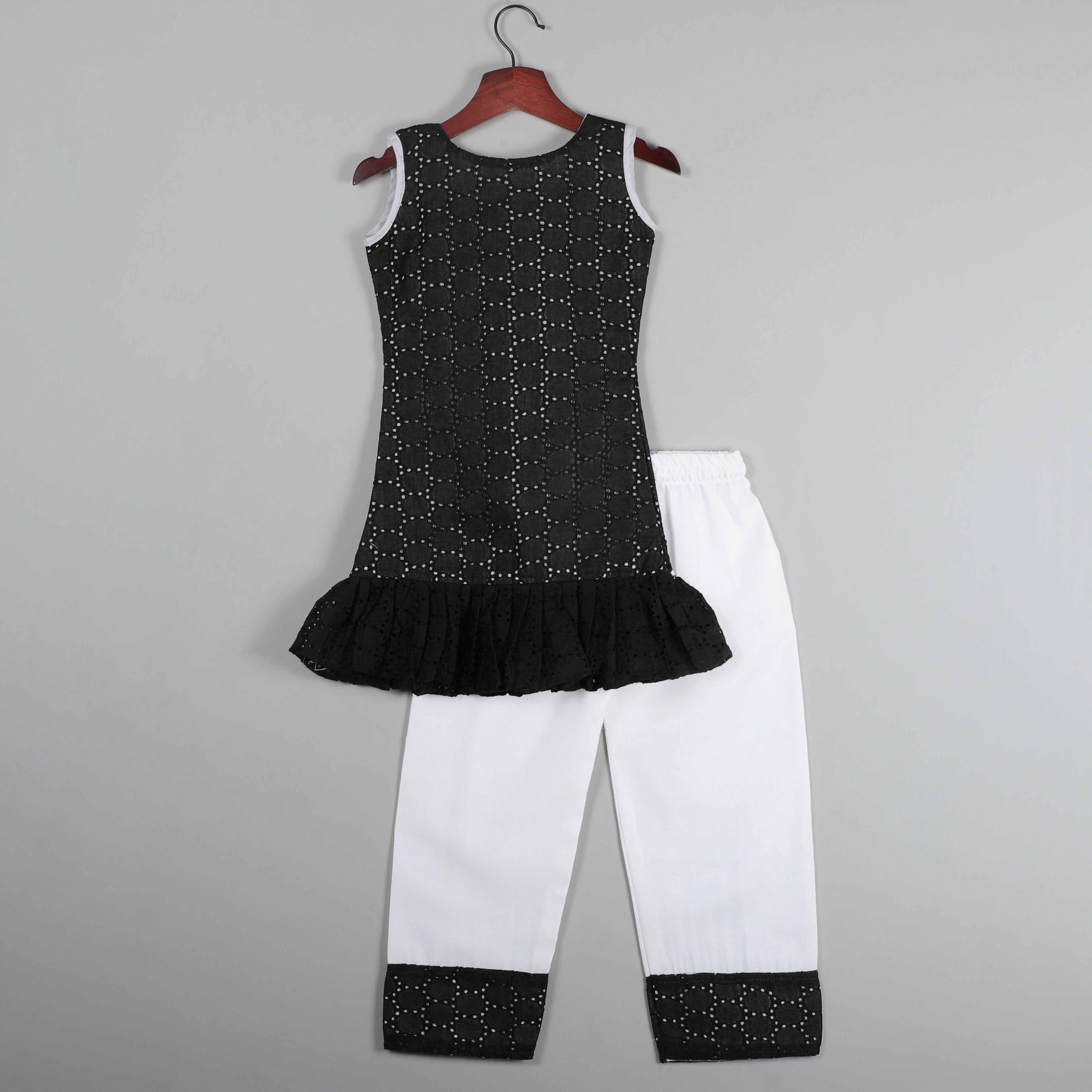 Top And Pant Set With Balloon Dot, Gotta Lace And Flared at Bottom Of Hem