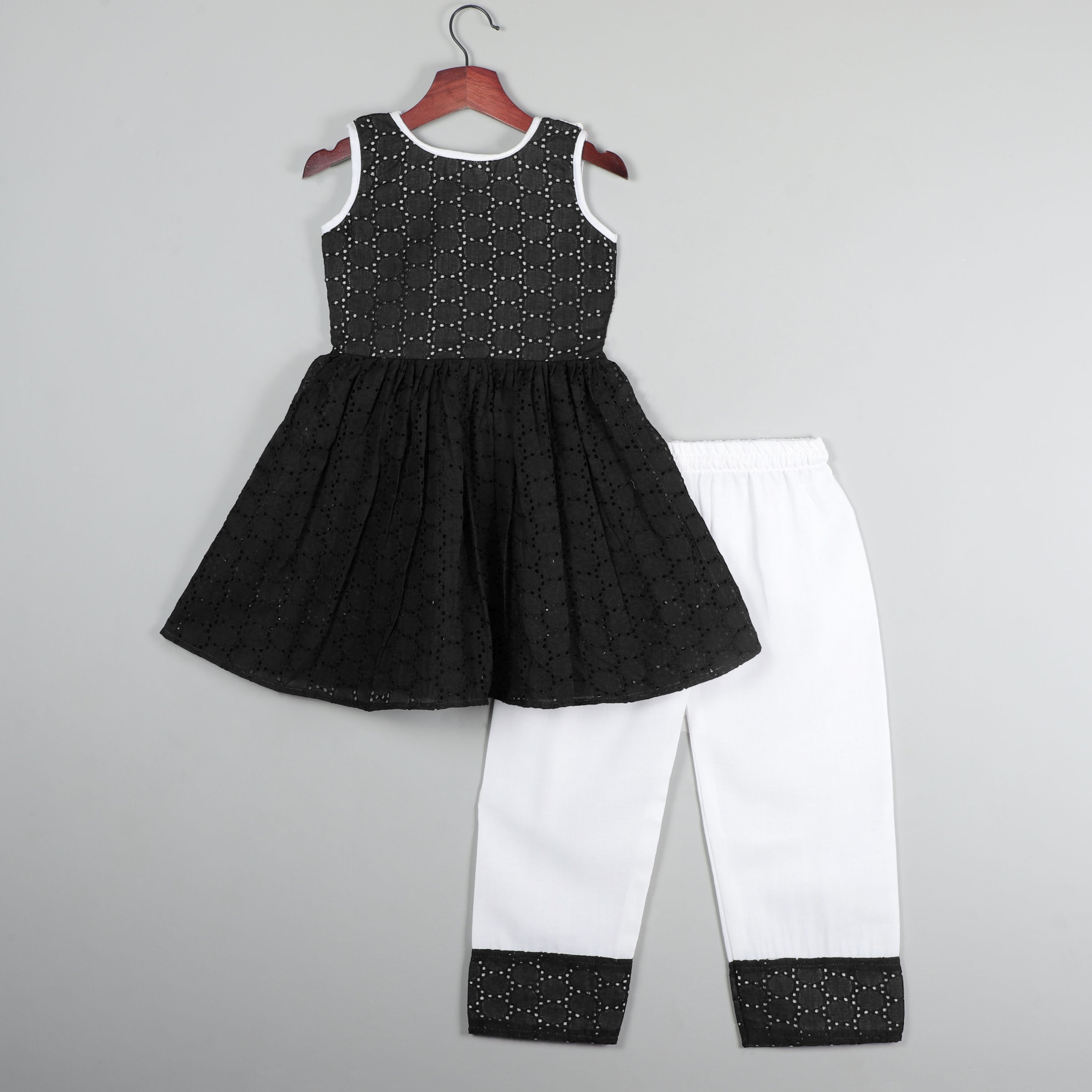 Sleeveless Balloon Dot Top And Pant Set With Gotta Lace And Flared