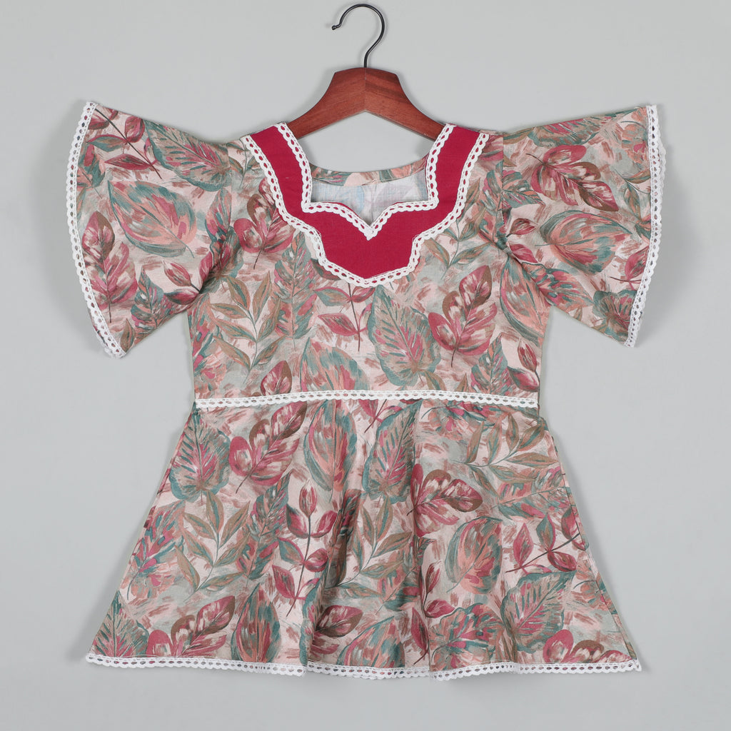 Umbrella Short Sleeves Top With Lace Border And Sharara Set