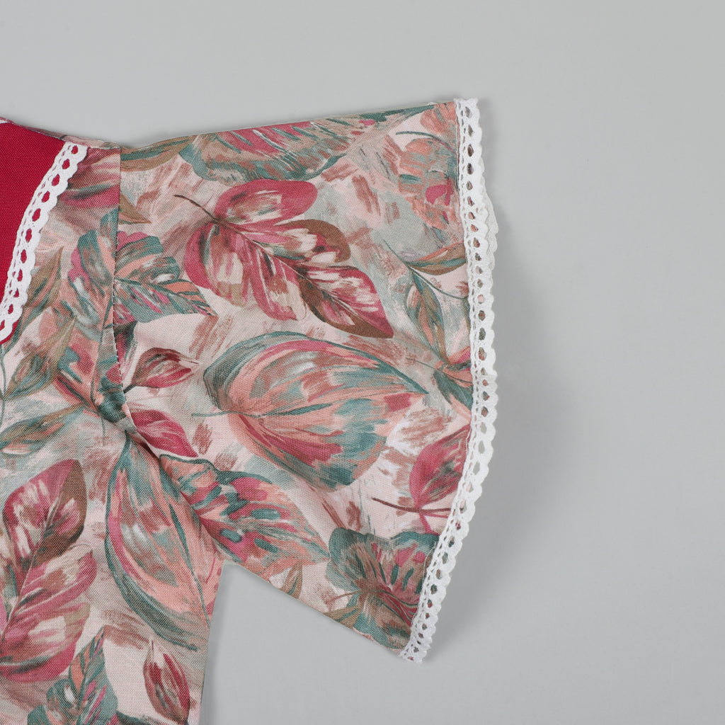 Umbrella Short Sleeves Top With Lace Border And Sharara Set