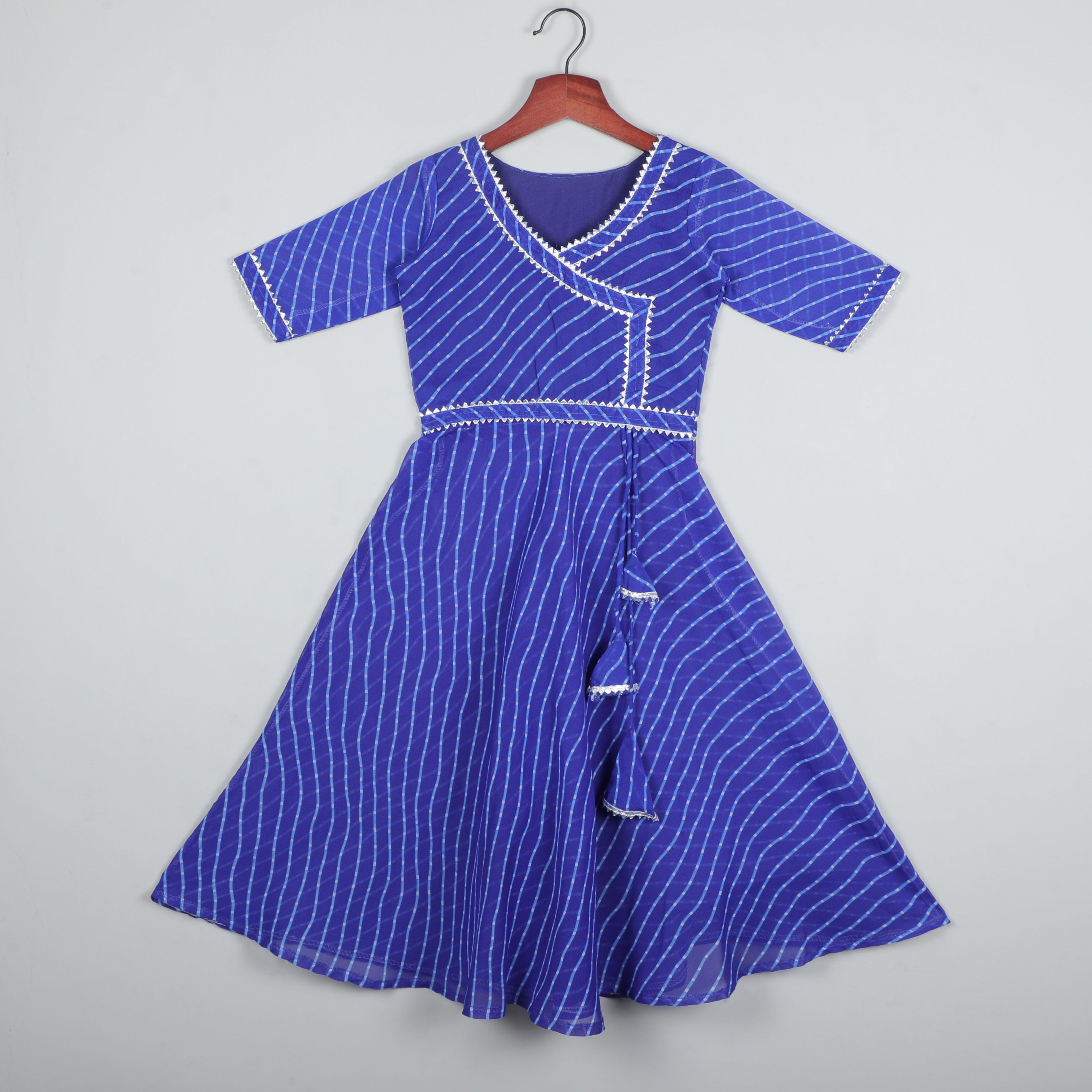 Girls Blue Linning Georgette Gown with Silver Gotta lace Border