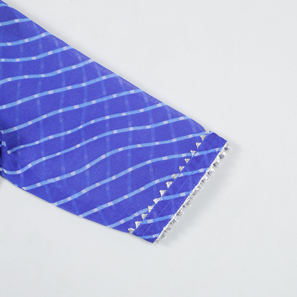 Girls Blue Linning Georgette Gown with Silver Gotta lace Border