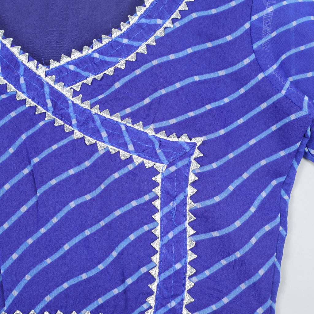 Girls Blue Linning Georgette Gown with Silver Gotta lace Border