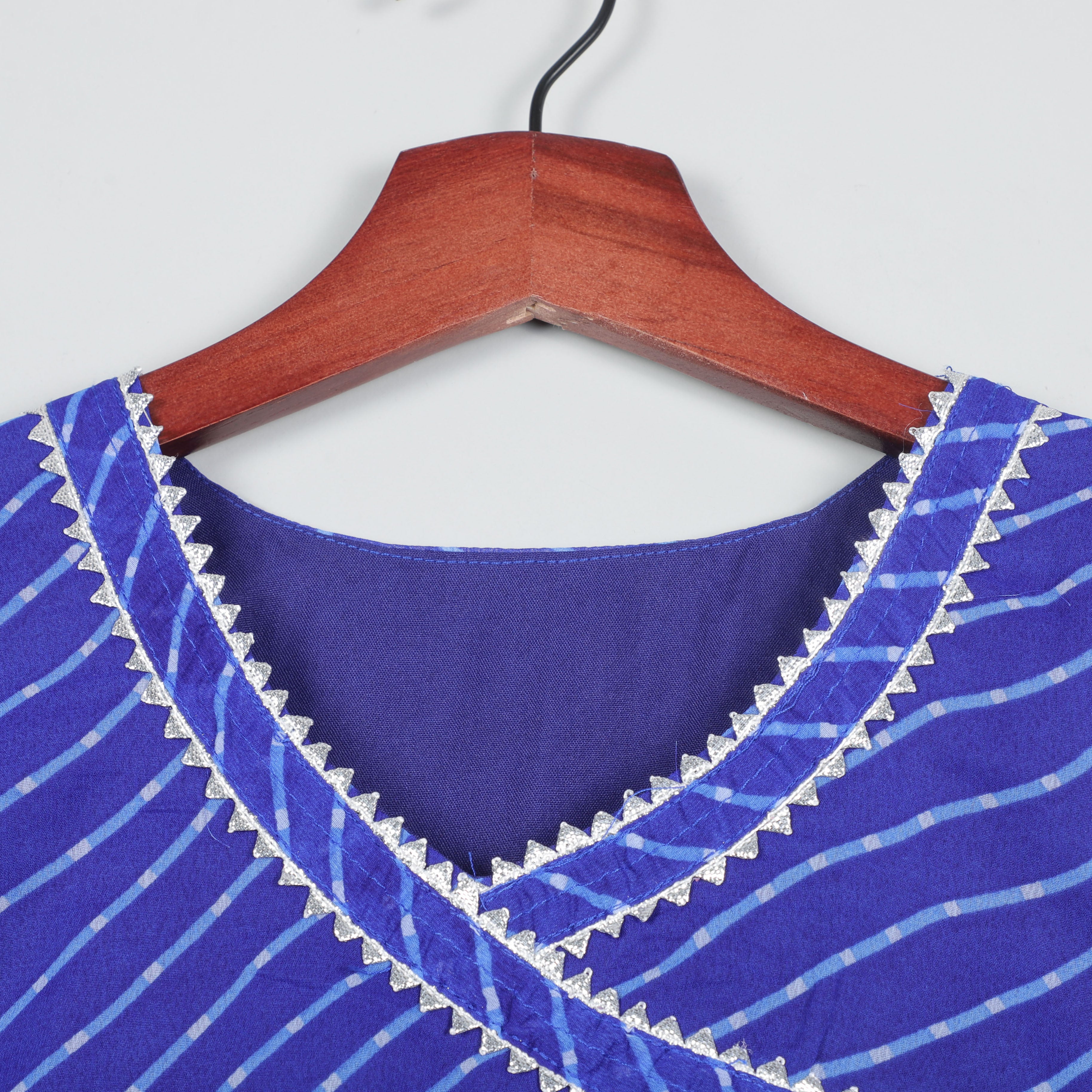 Girls Blue Linning Georgette Gown with Silver Gotta lace Border