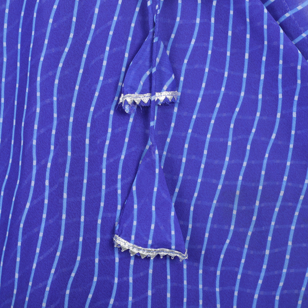 Girls Blue Linning Georgette Gown with Silver Gotta lace Border