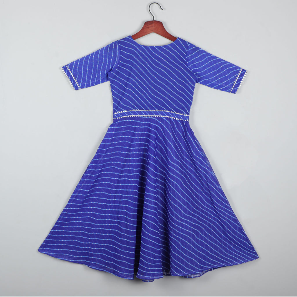 Girls Blue Linning Georgette Gown with Silver Gotta lace Border