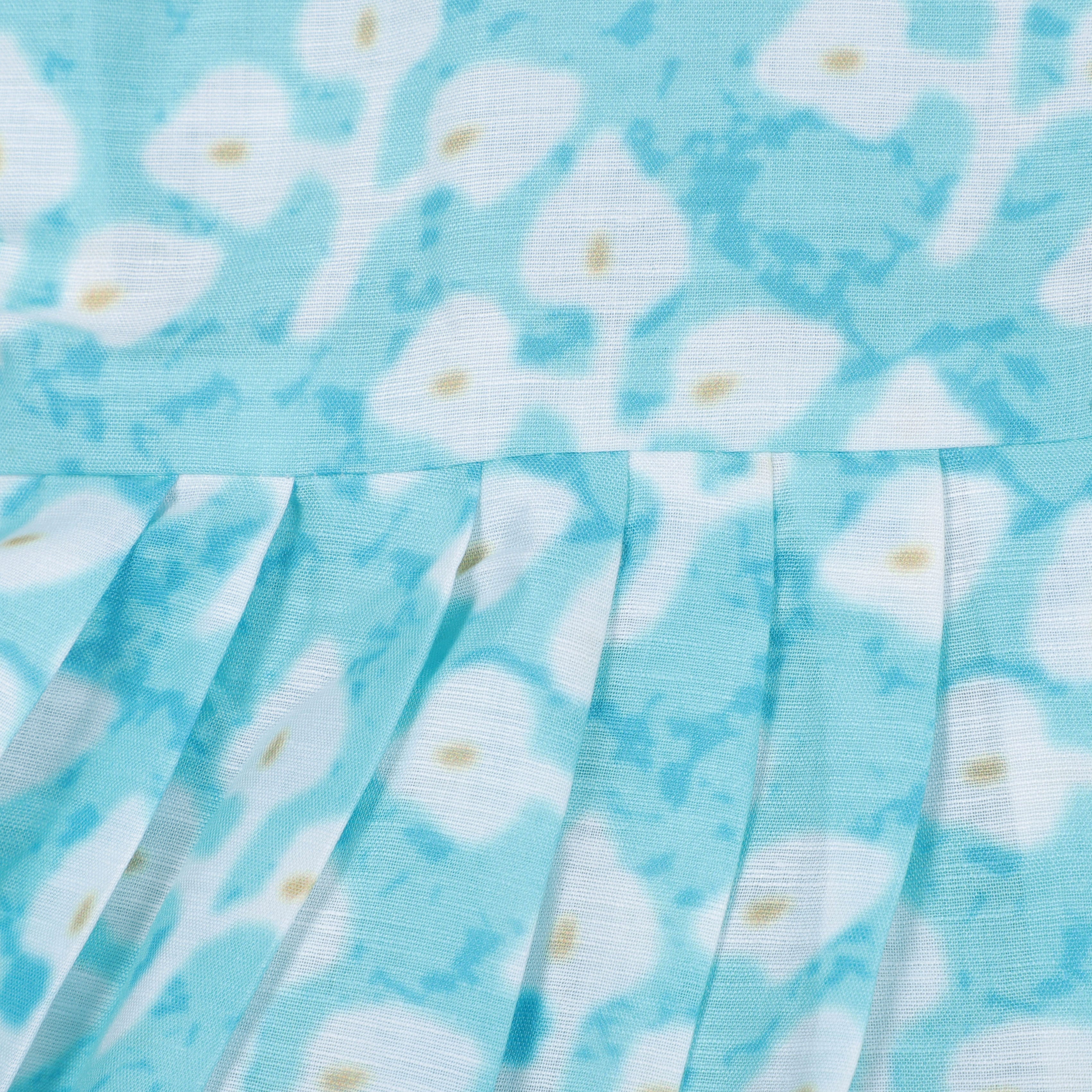 Aqua Blue Anarkali Top With Gotta Lace Border On Neck, Yock And Sleeve Opening