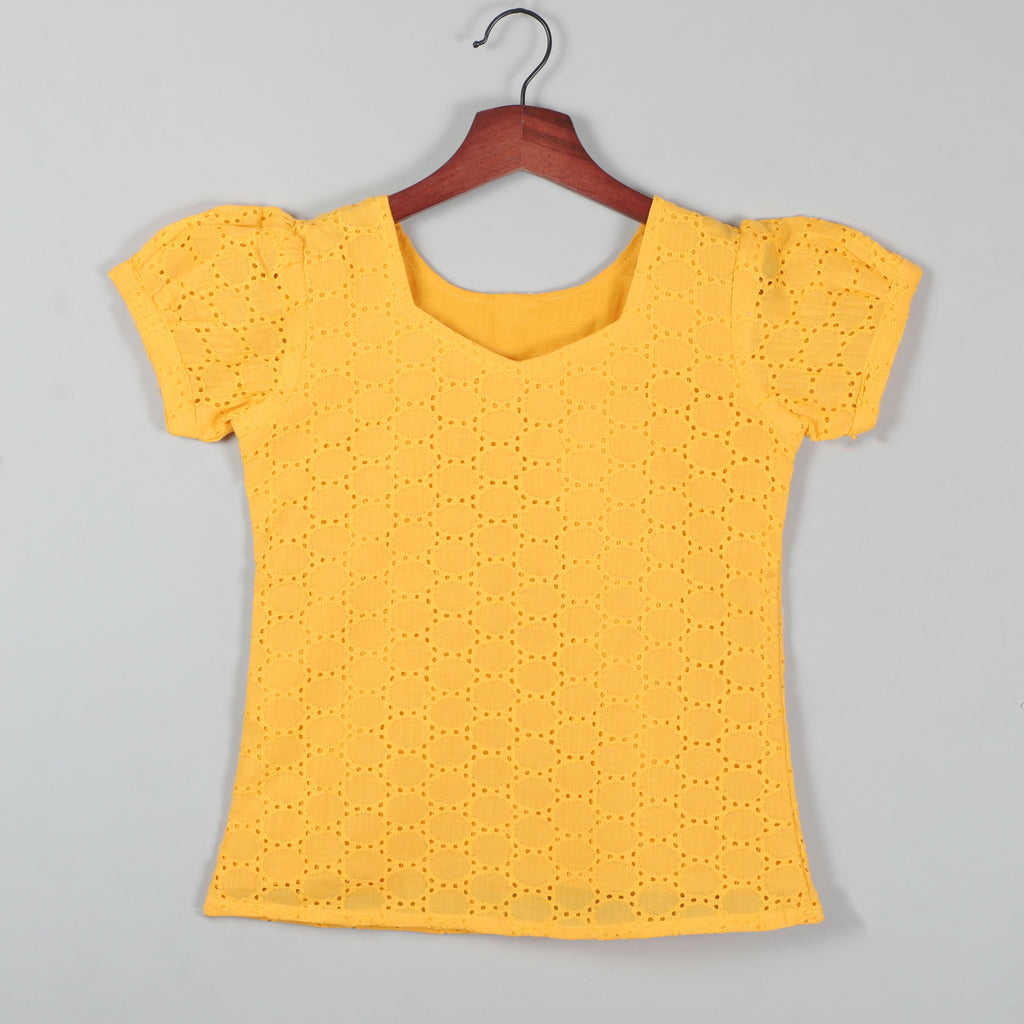 Puffy Short Sleeves Yellow Balloon Dot Top With Pant