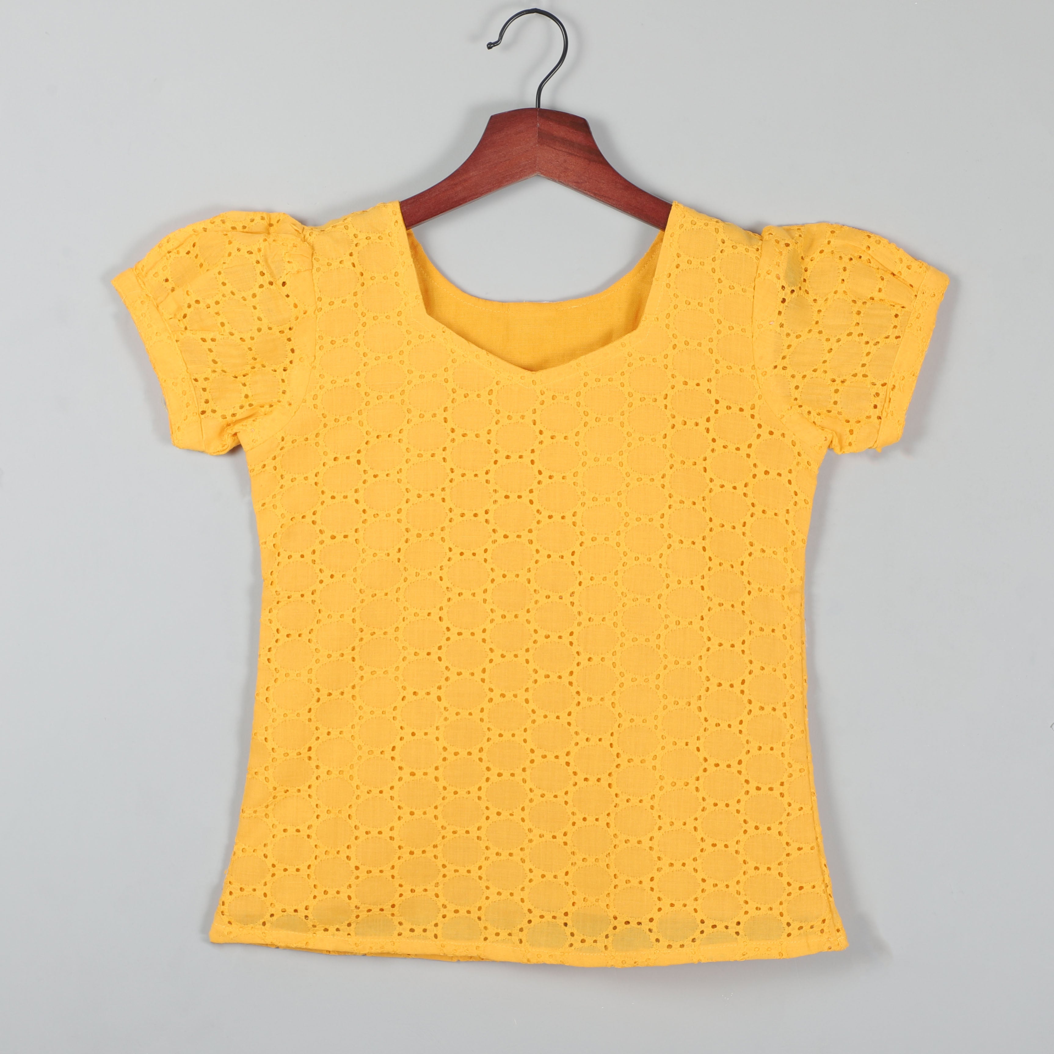 Puffy Short Sleeves Yellow Balloon Dot Top With Pant