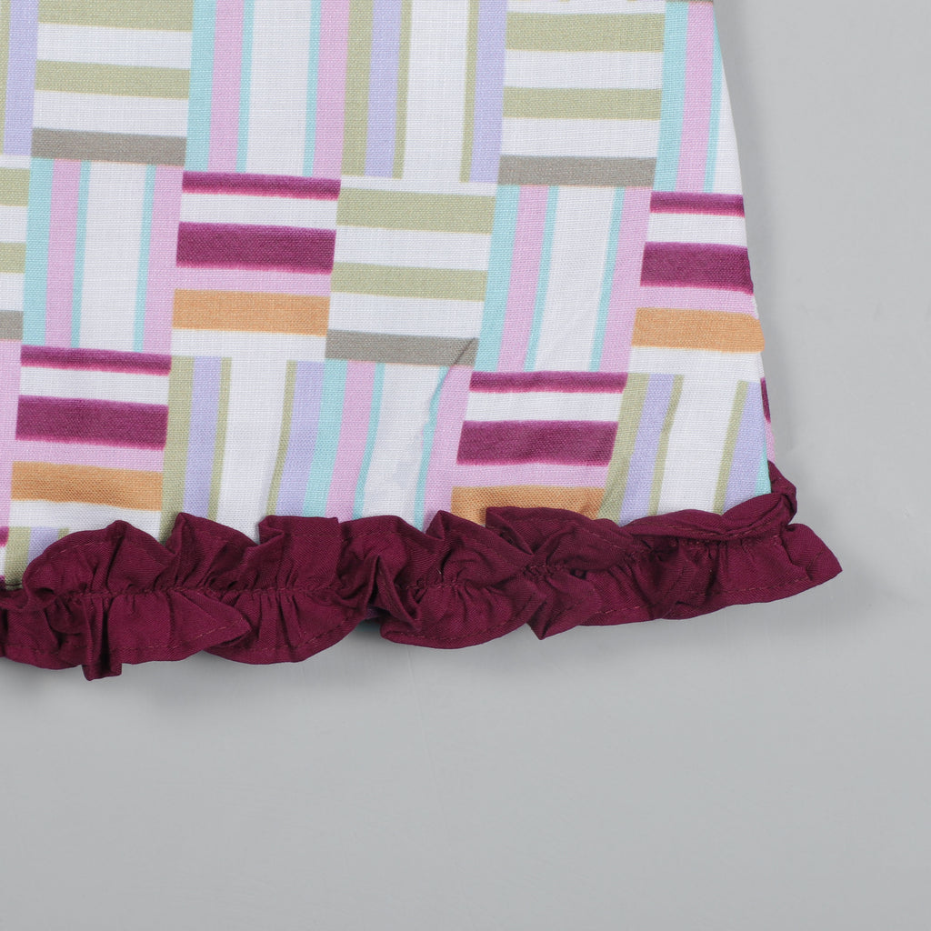 Printed Cotton Top With Contrast Matching Ruffled on Neck and Front Side