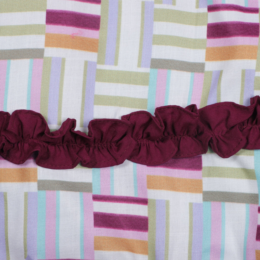 Printed Cotton Top With Contrast Matching Ruffled on Neck and Front Side