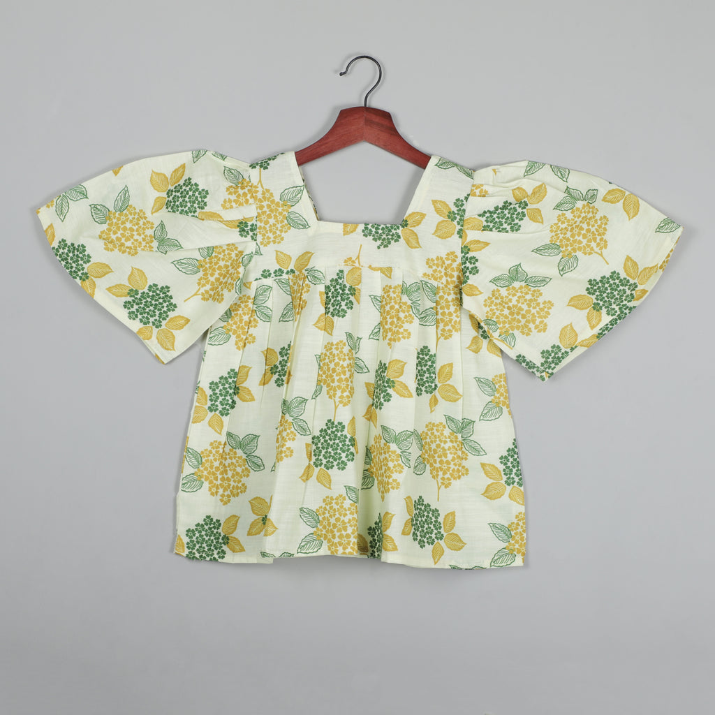 Square Neck Top With Umbrella Sleeves And Pant Set