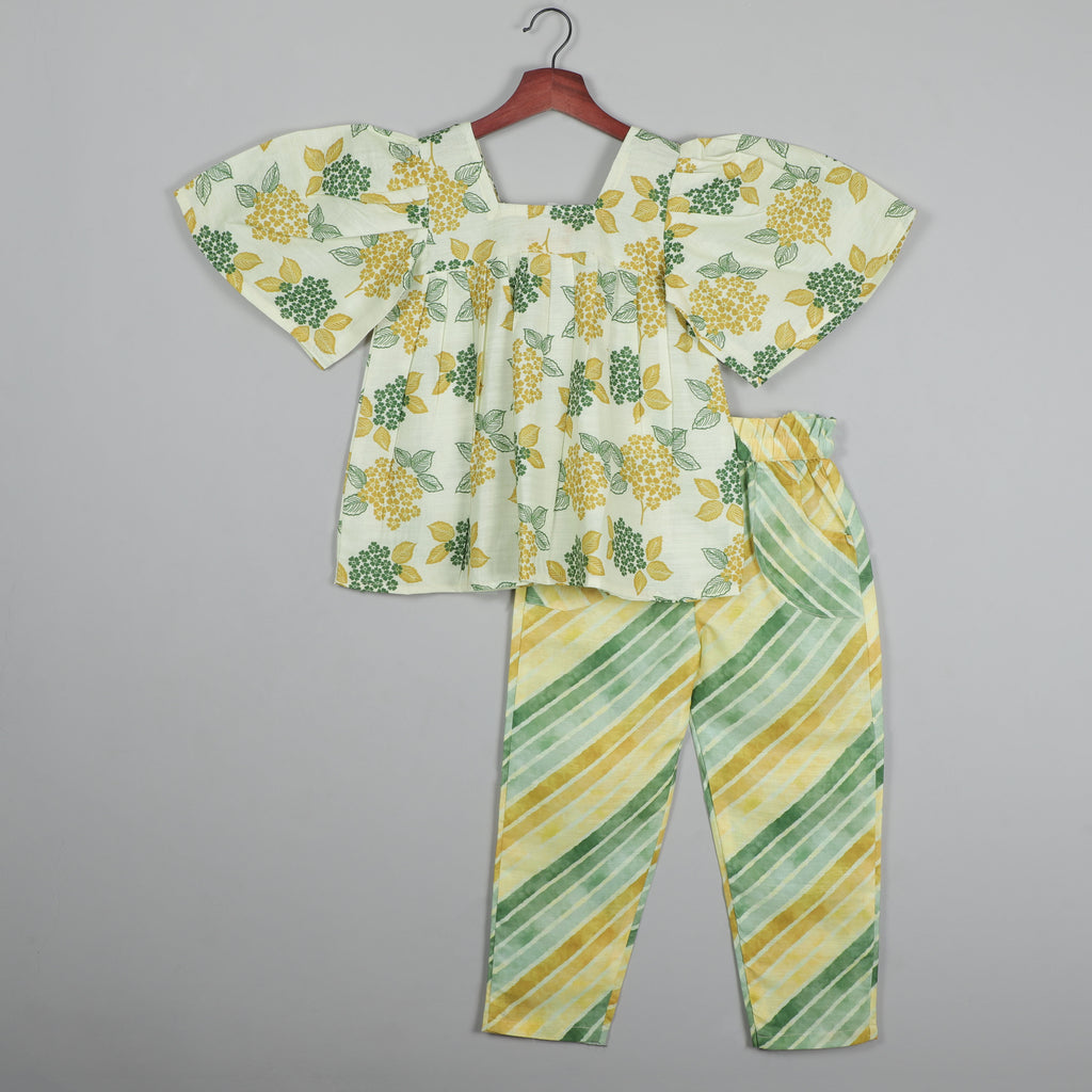 Square Neck Top With Umbrella Sleeves And Pant Set