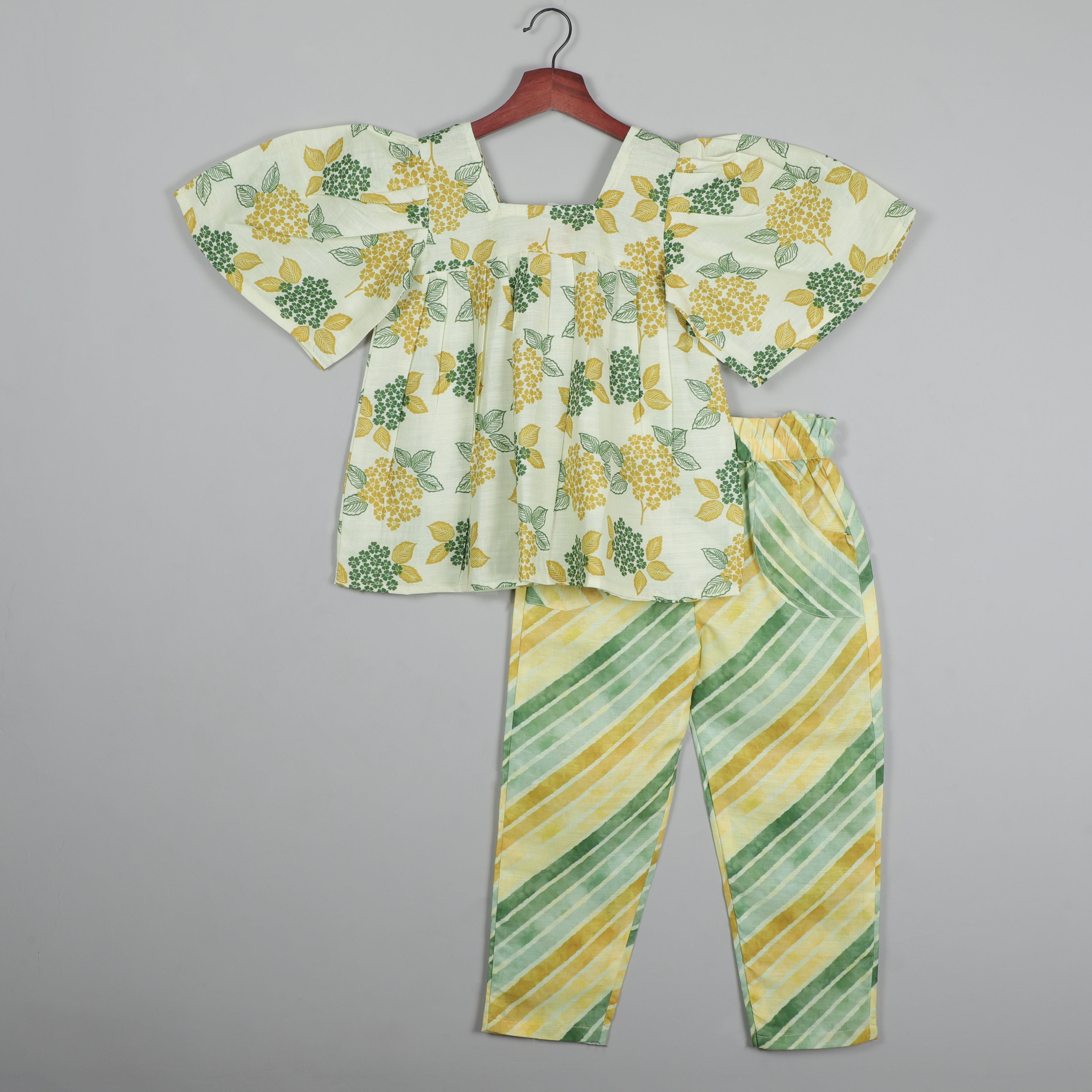 Square Neck Top With Umbrella Sleeves And Pant Set