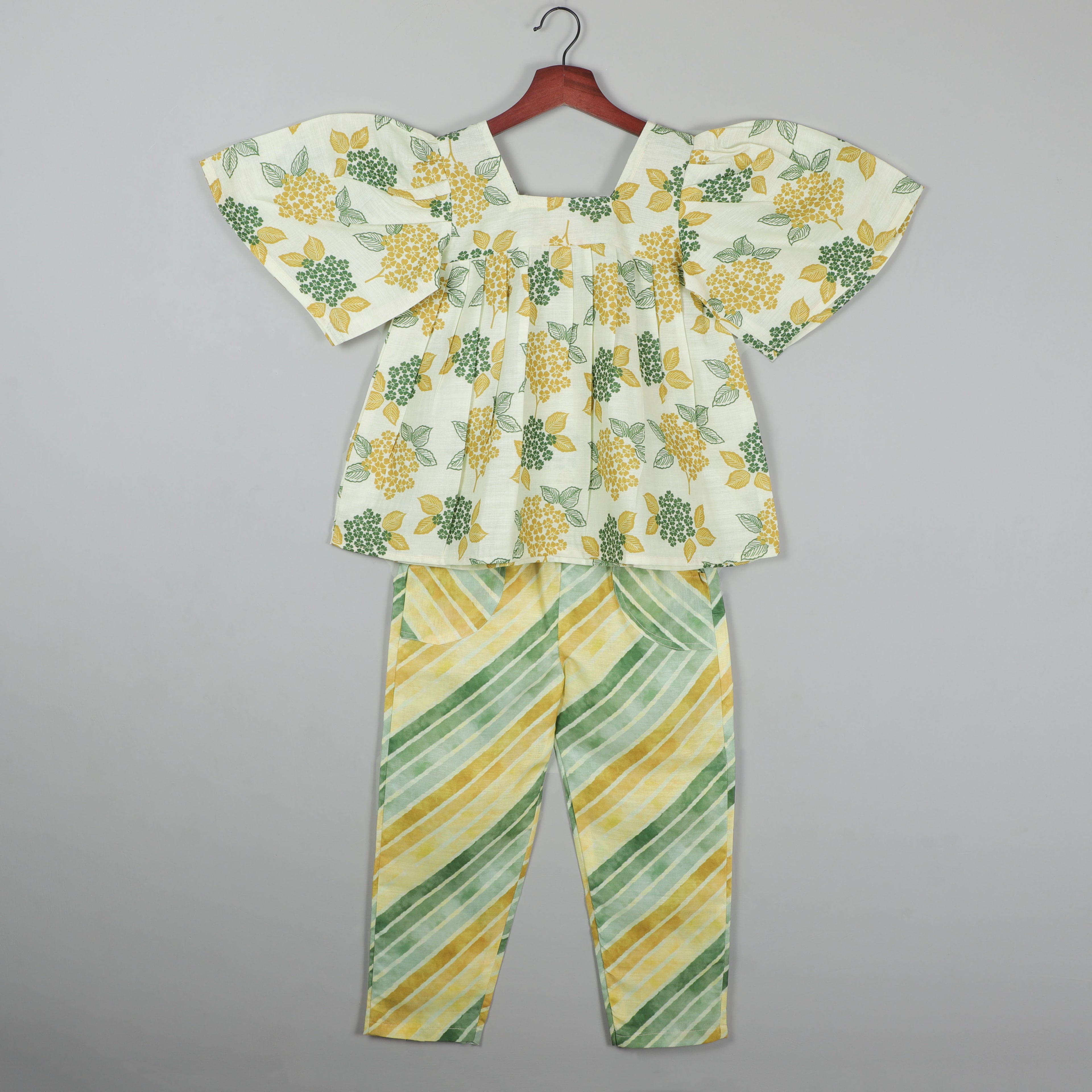 Square Neck Top With Umbrella Sleeves And Pant Set