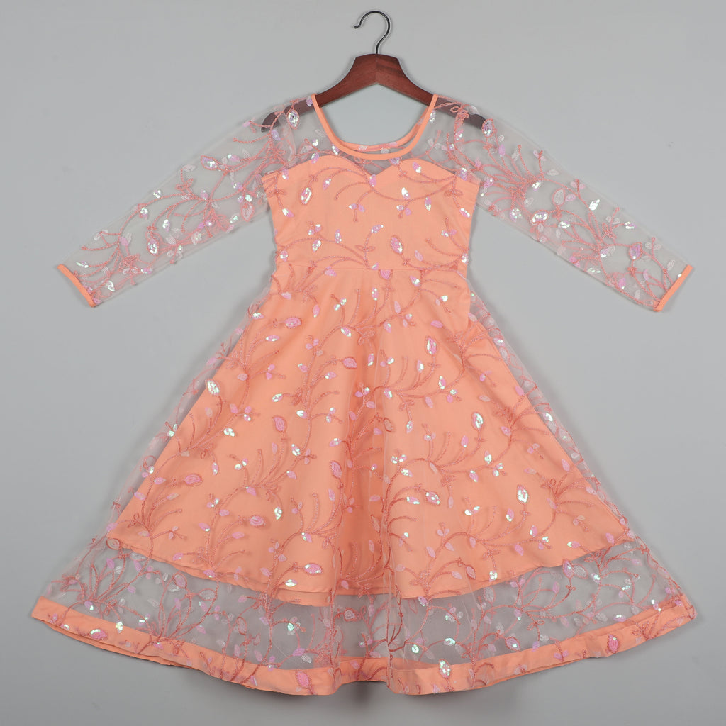 Light Orange Gown With Embroidery Work Net And Inner