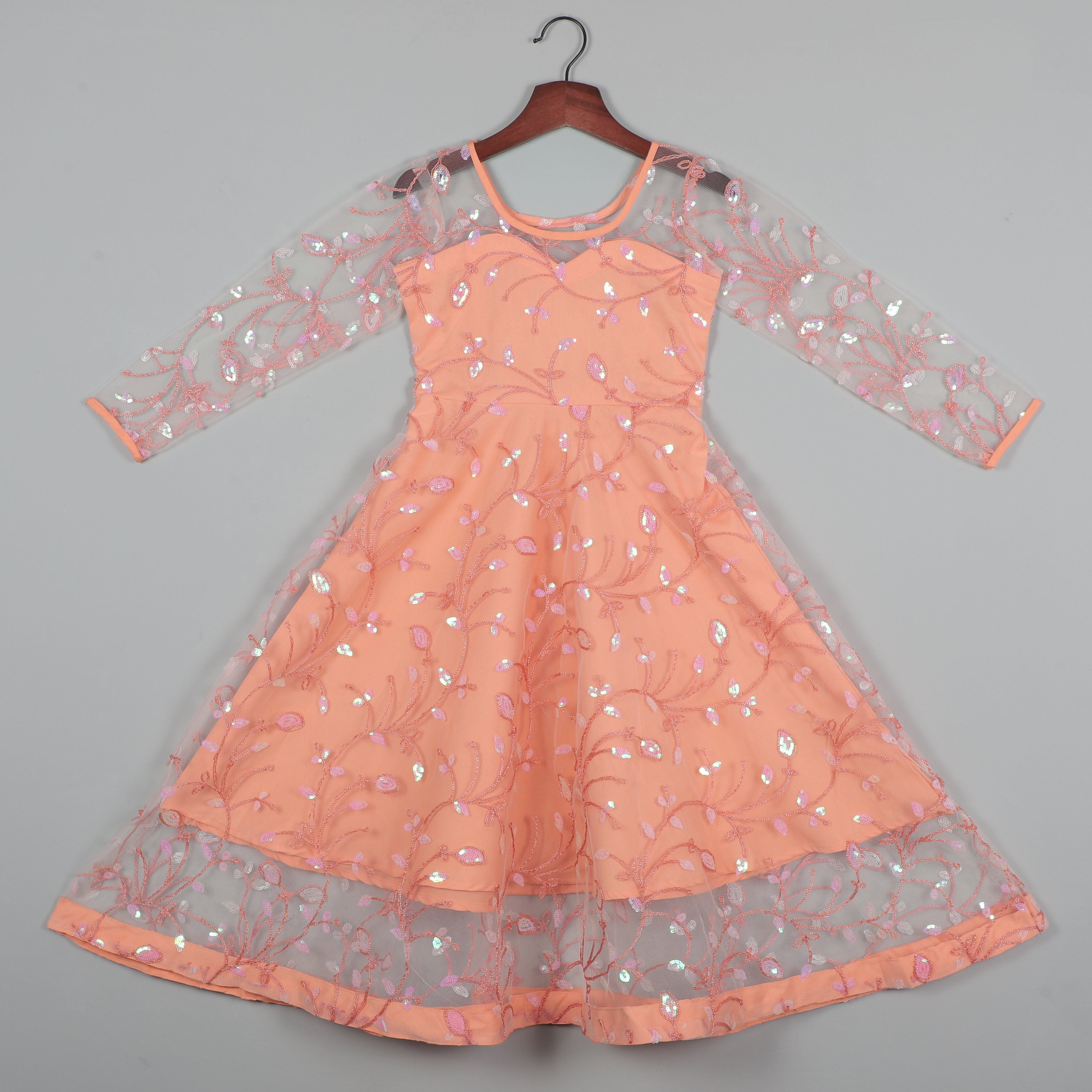 Light Orange Gown With Embroidery Work Net And Inner