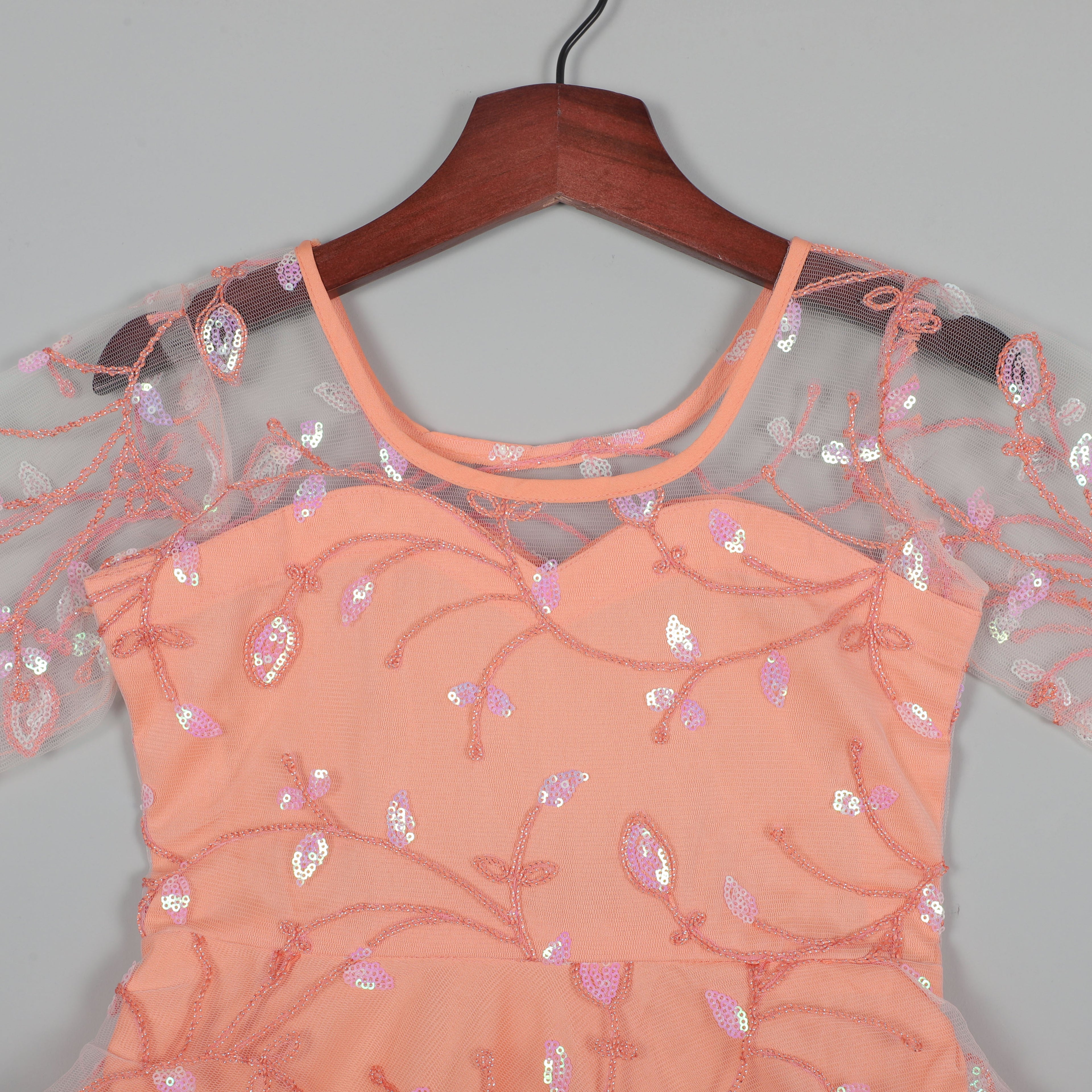 Light Orange Gown With Embroidery Work Net And Inner