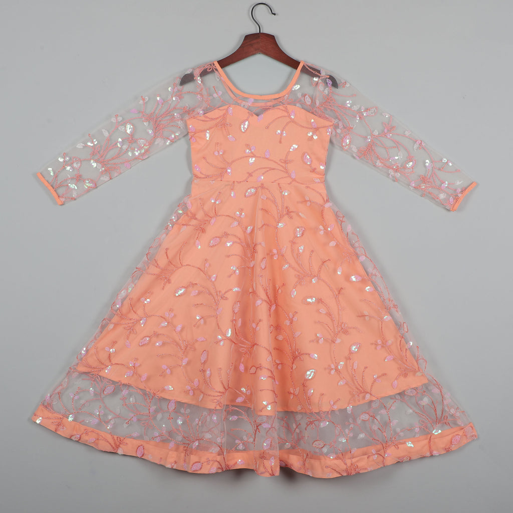 Light Orange Gown With Embroidery Work Net And Inner