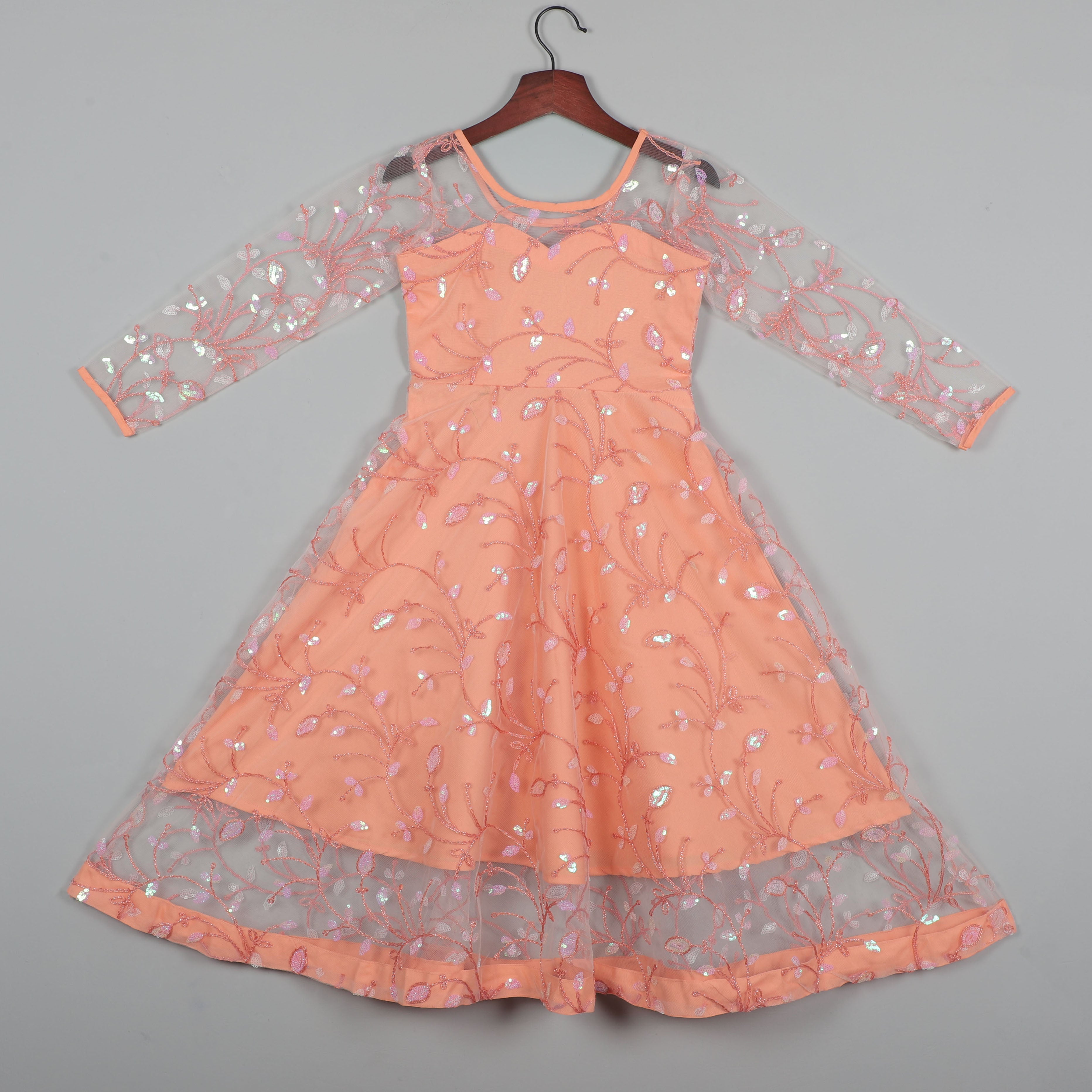 Light Orange Gown With Embroidery Work Net And Inner