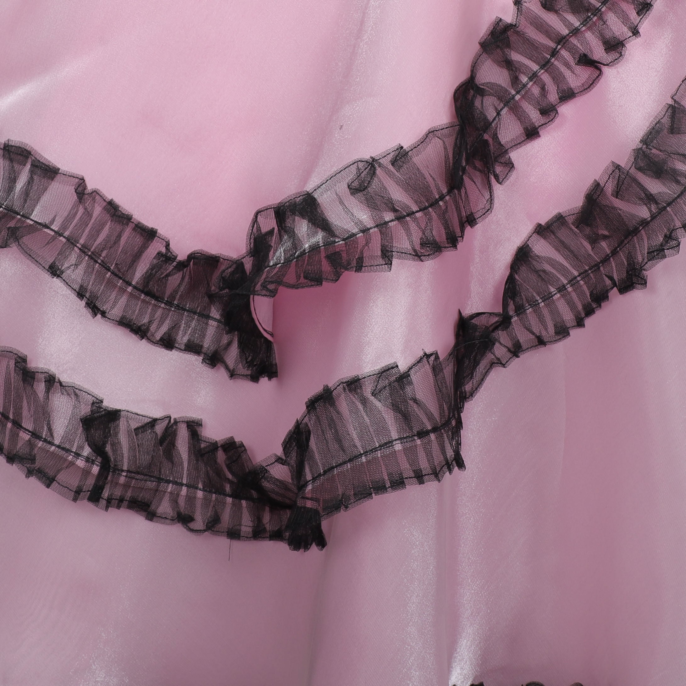 Girls Shiny Pink And Embroidery Work Gown With Ruffled Bottom Hem