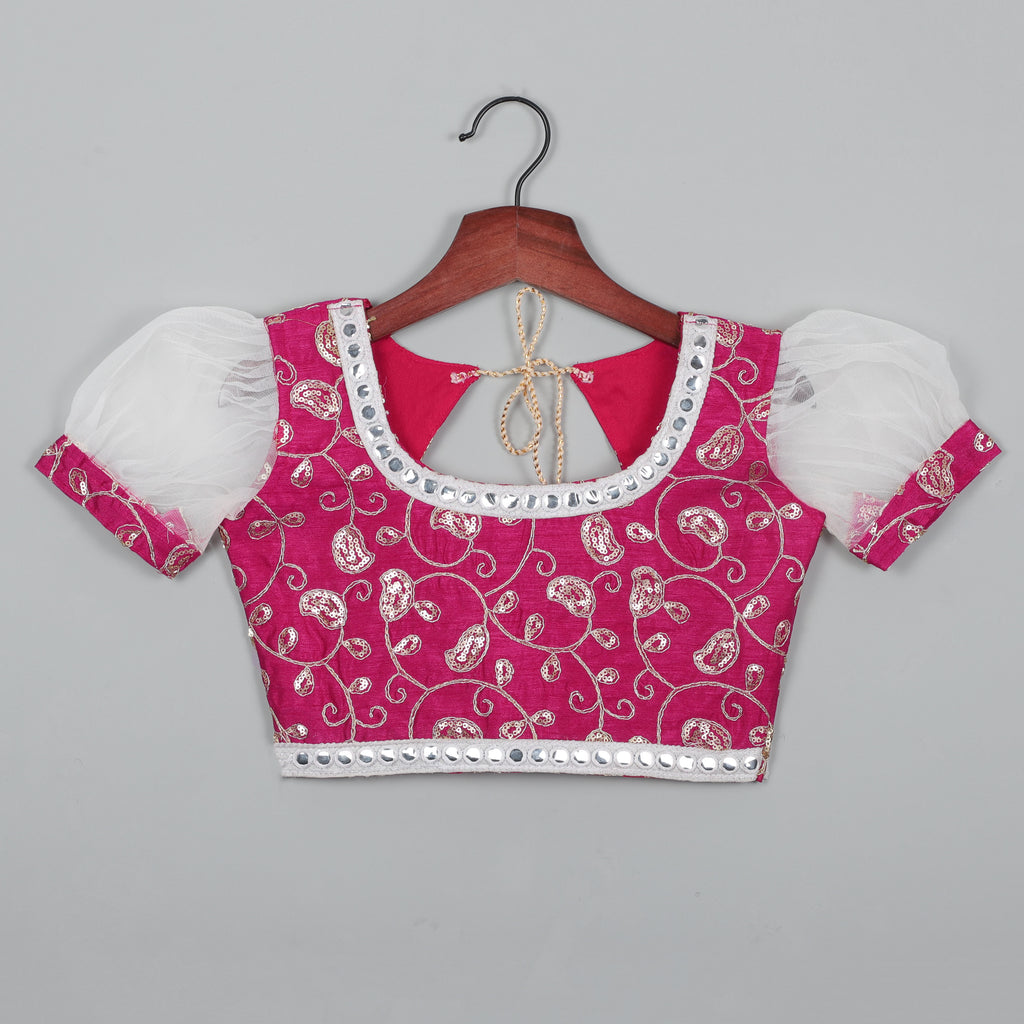 Embroidery Mirror Work Choli With Puffy Sleeve And Lehenga