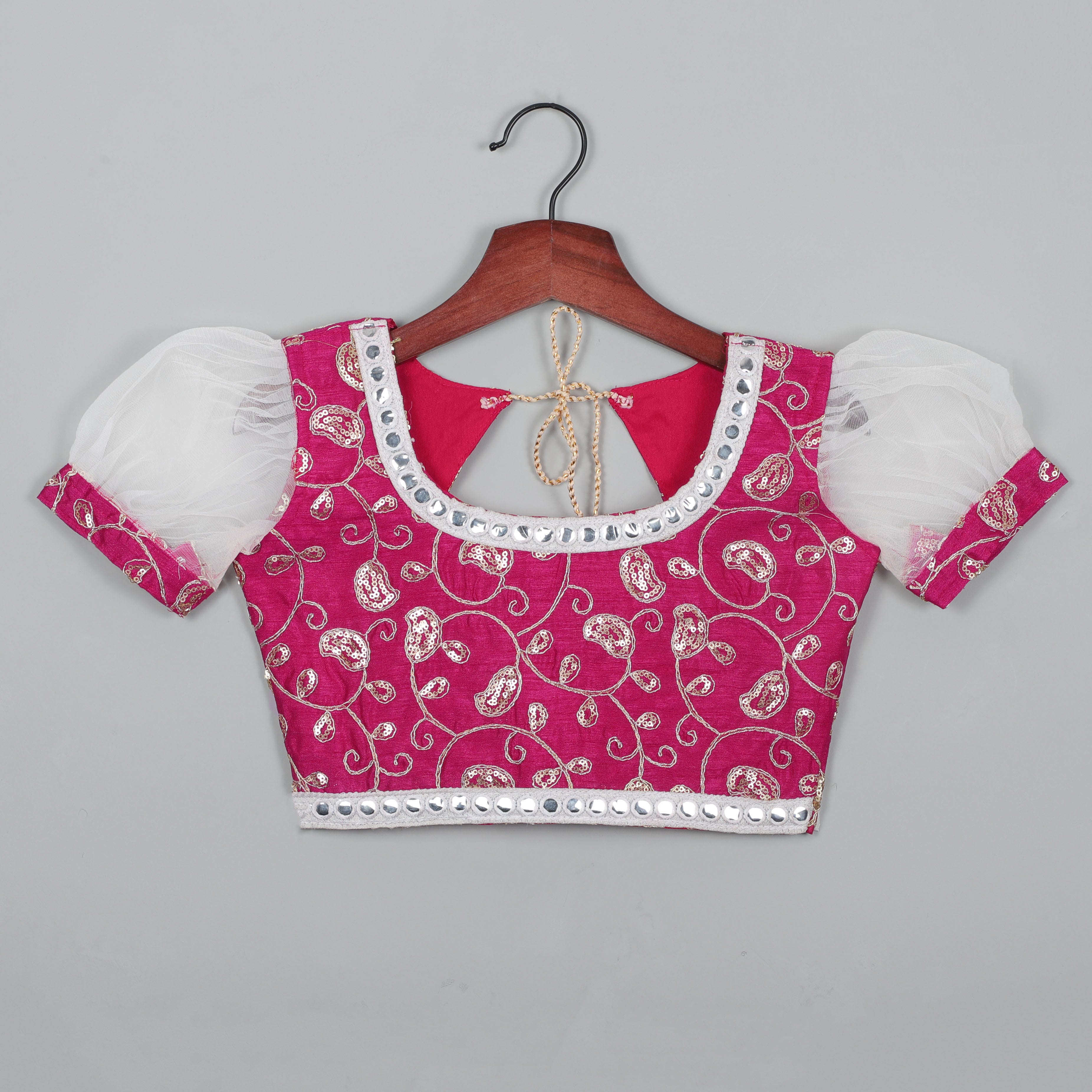 Embroidery Mirror Work Choli With Puffy Sleeve And Lehenga