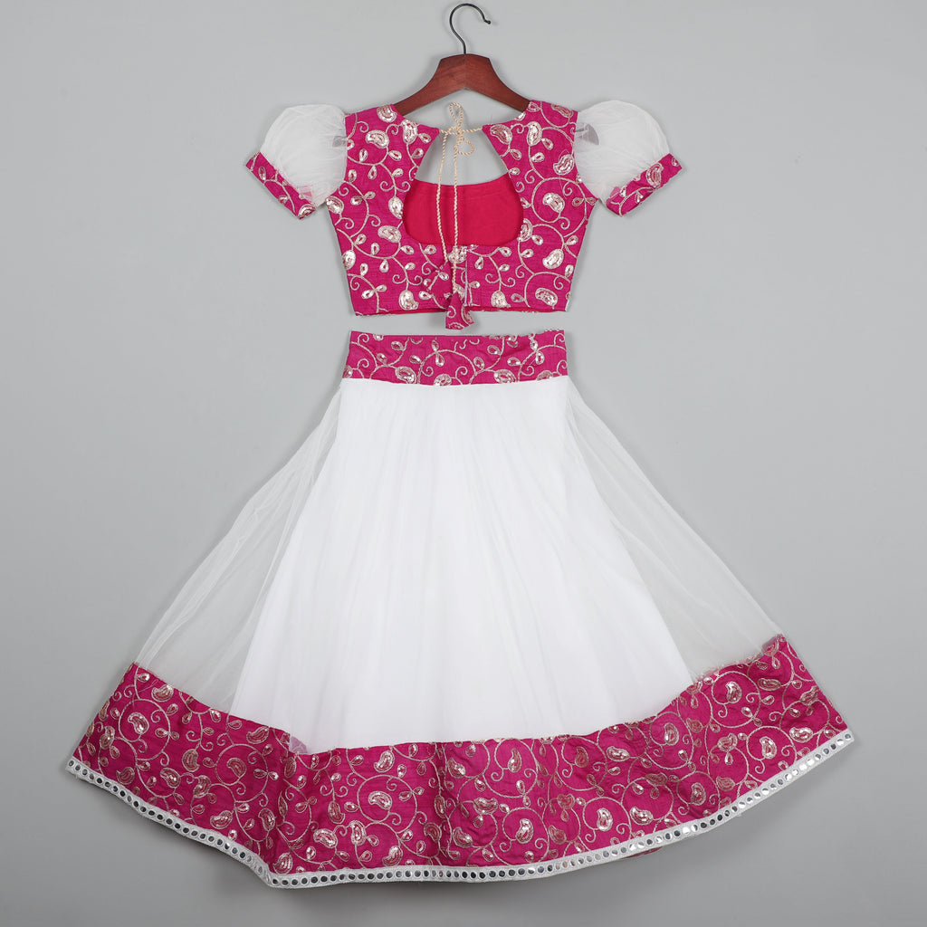 Embroidery Mirror Work Choli With Puffy Sleeve And Lehenga