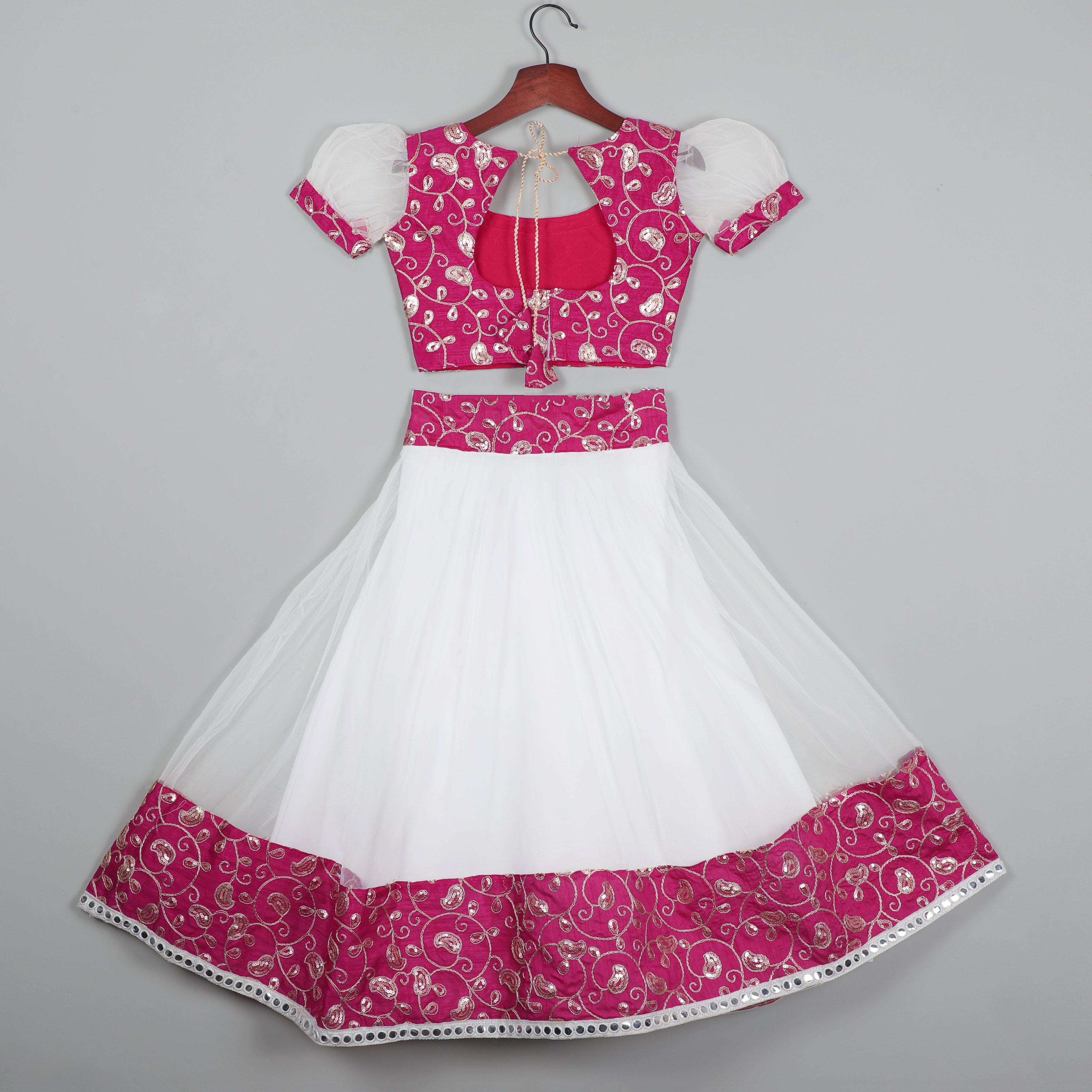 Embroidery Mirror Work Choli With Puffy Sleeve And Lehenga