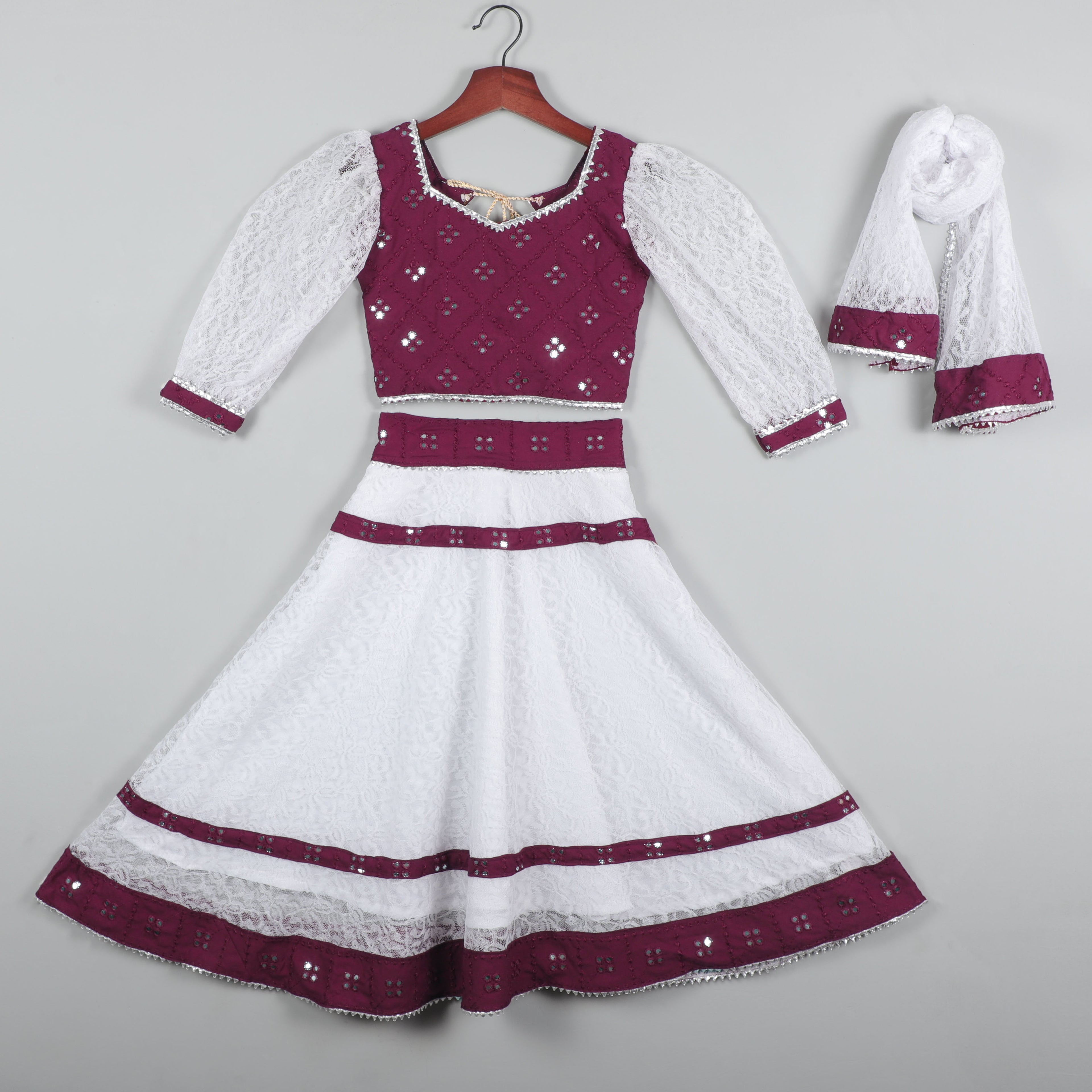 Embroidered Choli With 3/4 Sleeves, Lehenga And Dupatta Set