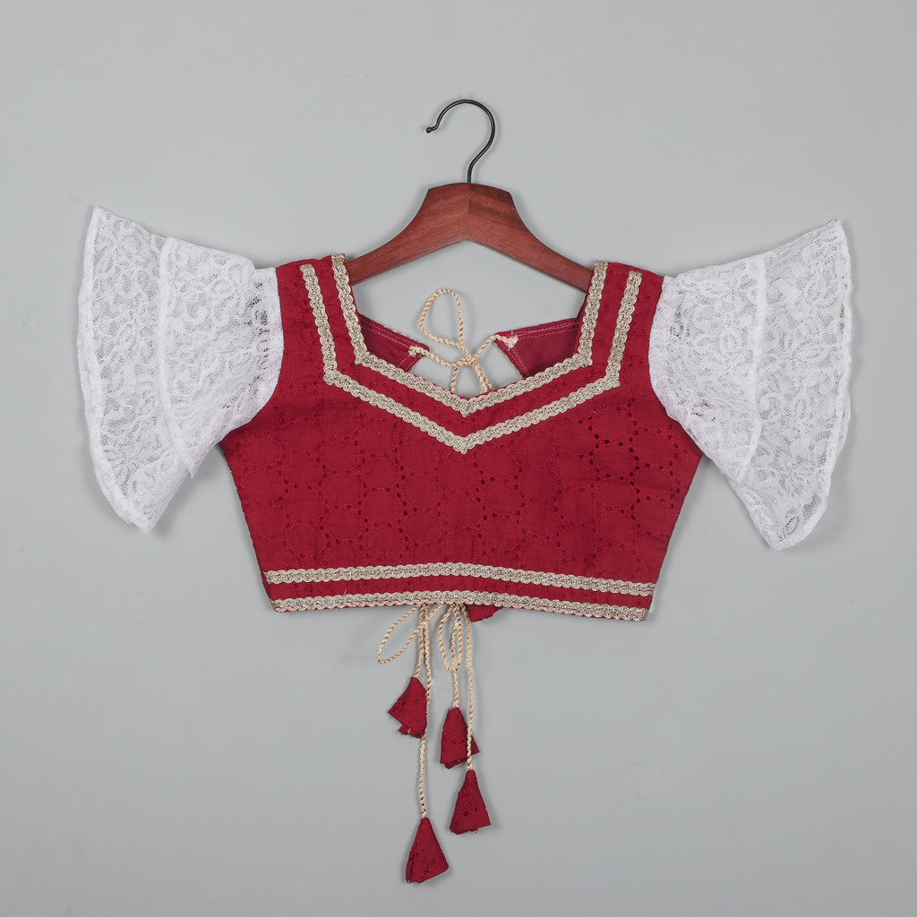 Balloon Dot Pattern Choli With Butterfly Sleeves And Flared Lehenga