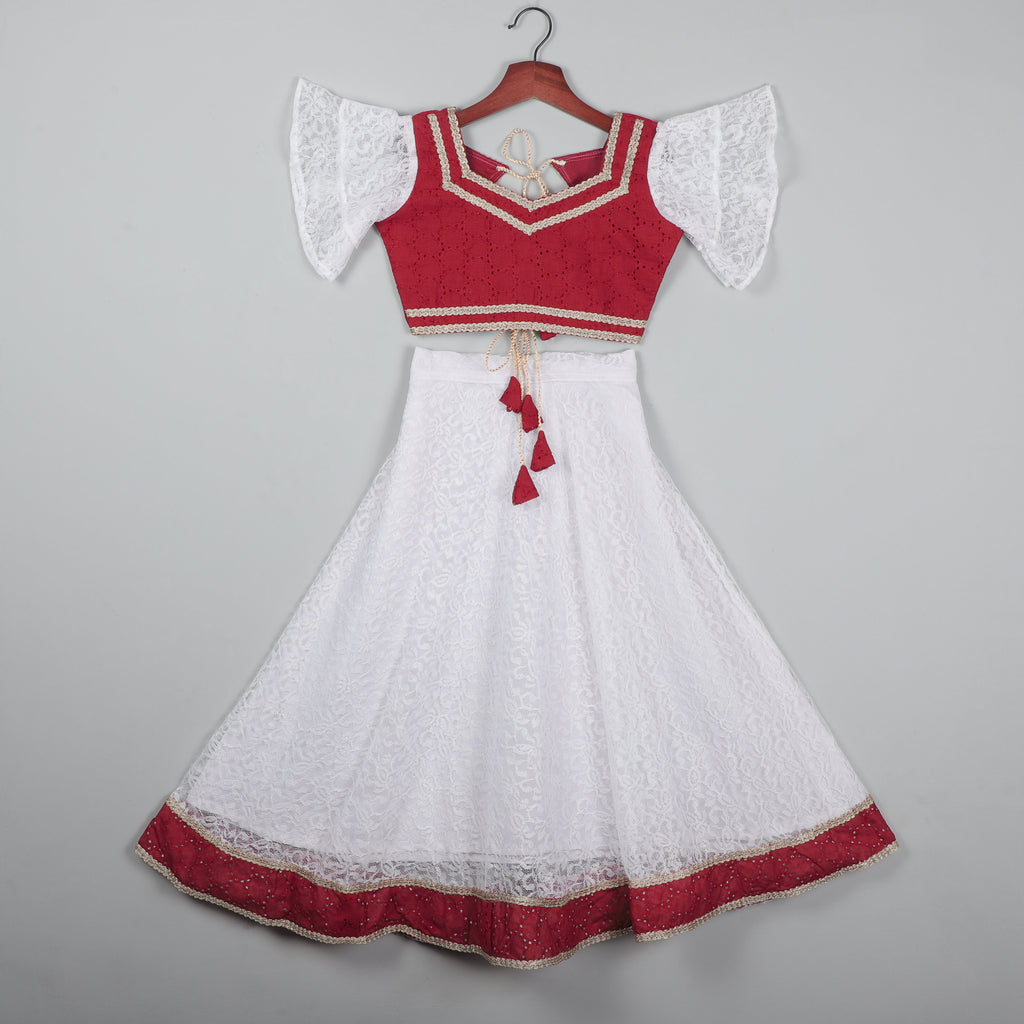 Balloon Dot Pattern Choli With Butterfly Sleeves And Flared Lehenga