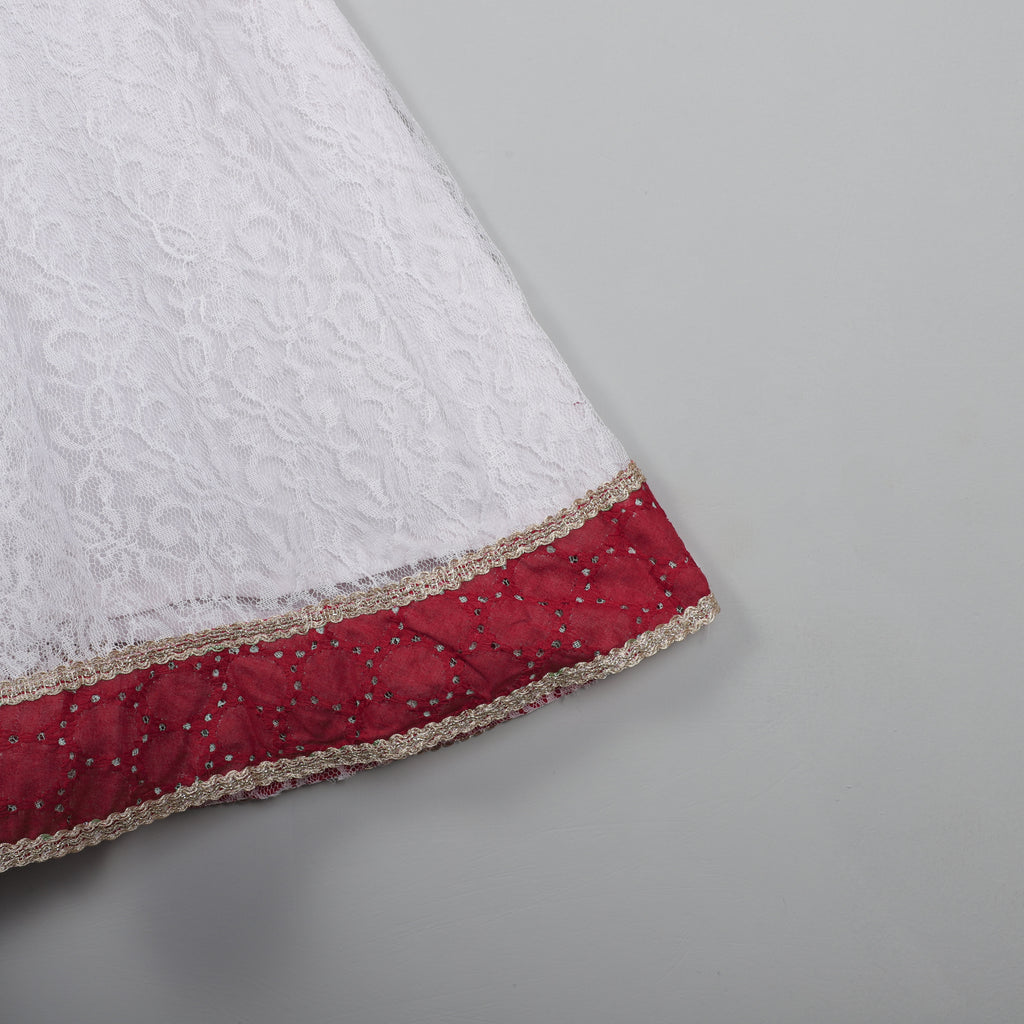 Balloon Dot Pattern Choli With Butterfly Sleeves And Flared Lehenga