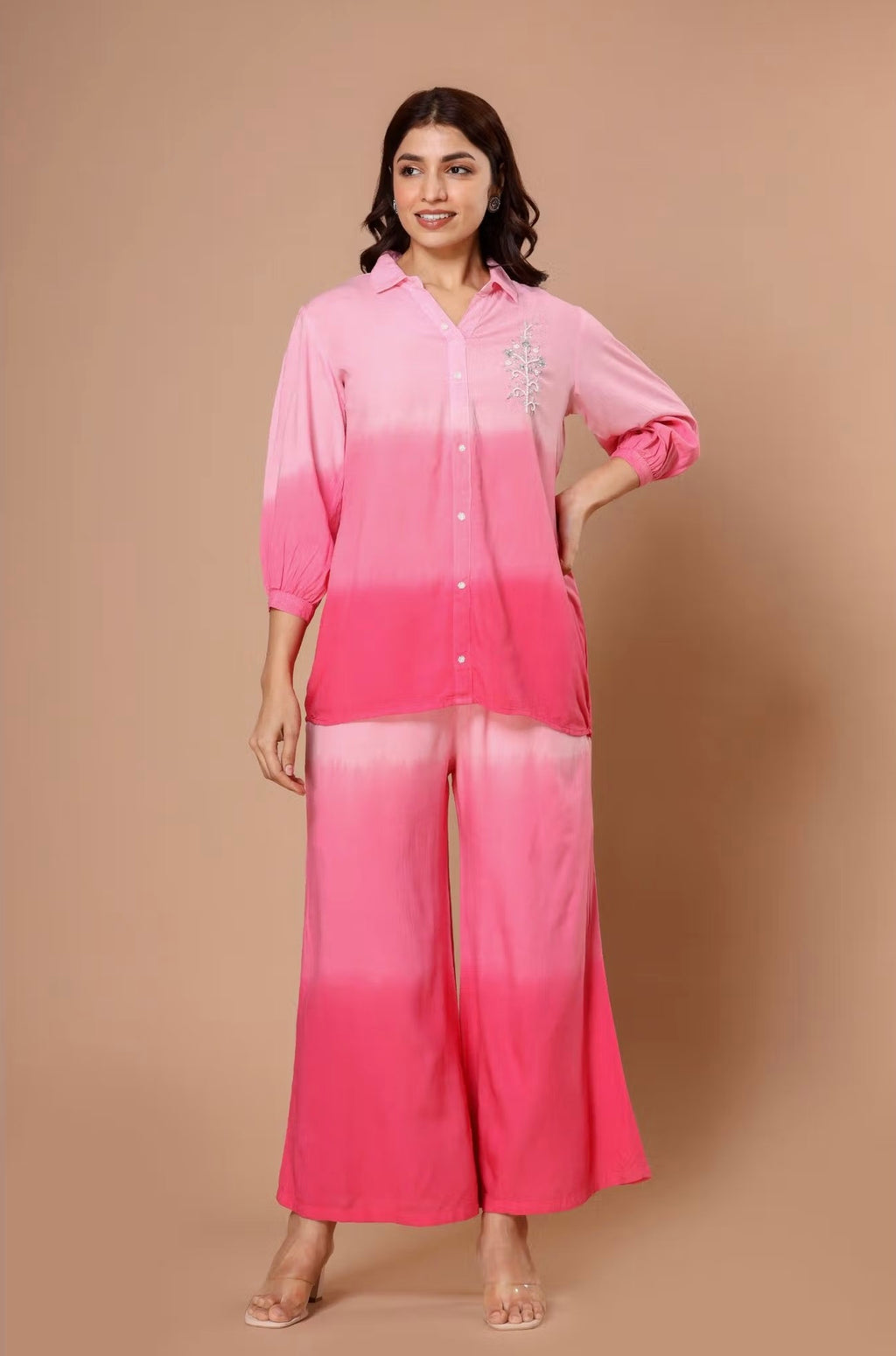 Handwork Butta Top And Palazzo Set With Layered Color Combination