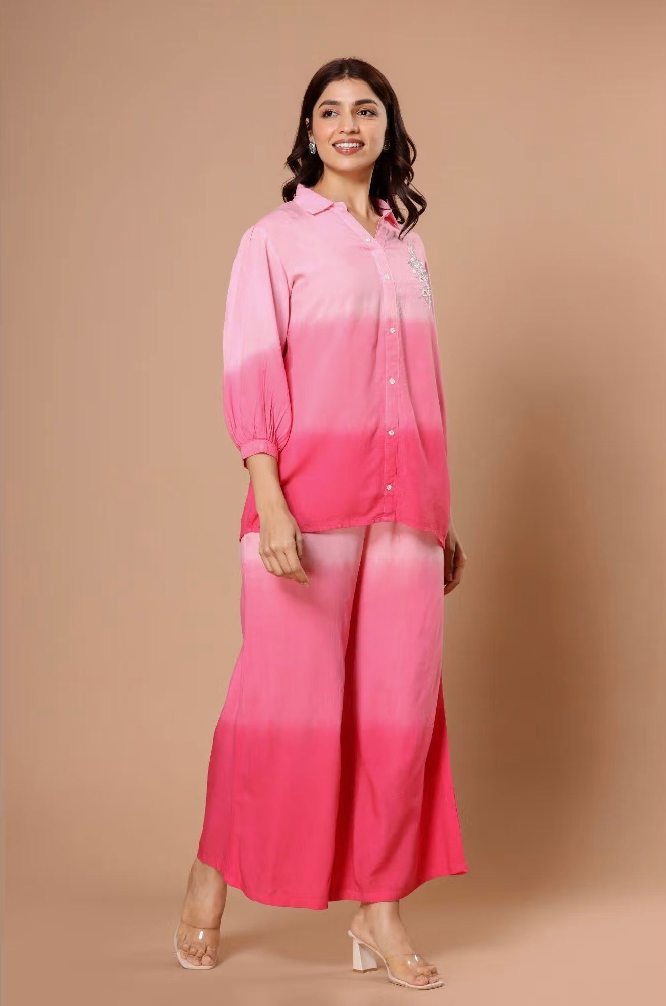 Handwork Butta Top And Palazzo Set With Layered Color Combination