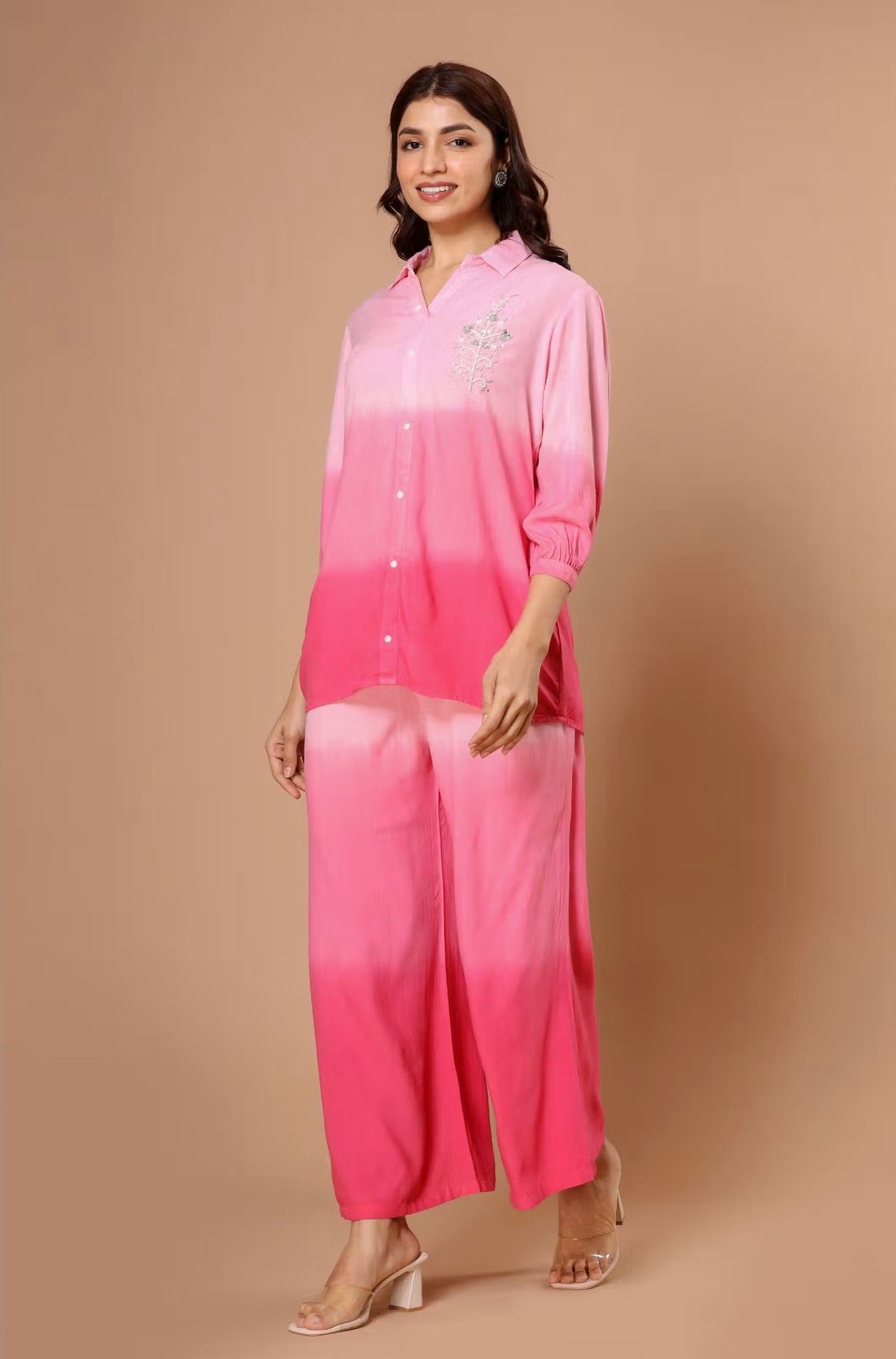 Handwork Butta Top And Palazzo Set With Layered Color Combination