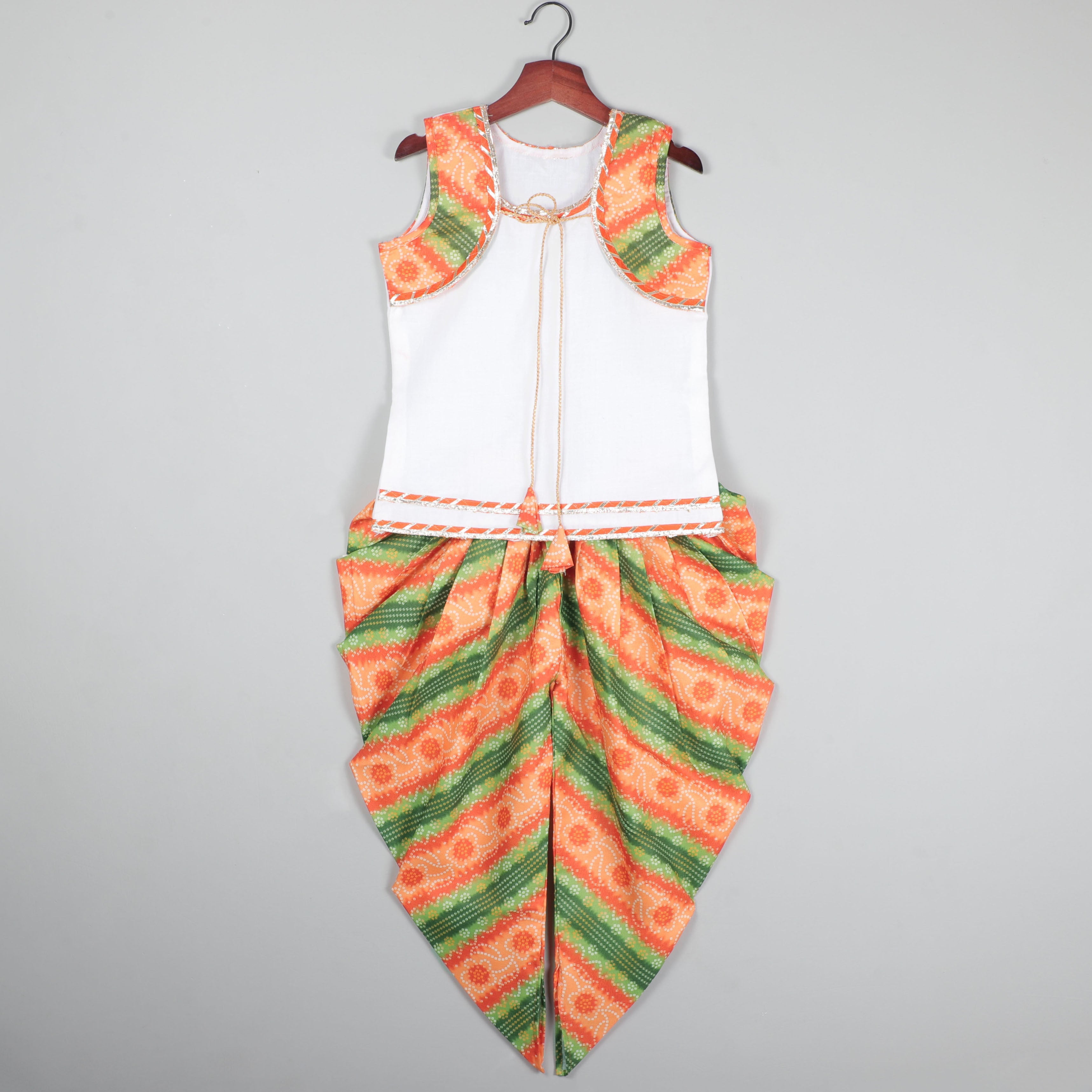 Koti With Tie Looking Top And Printed Dhoti Set