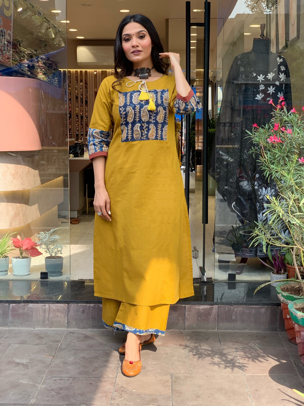 Yellow With Print Kurta And Palazzo Set