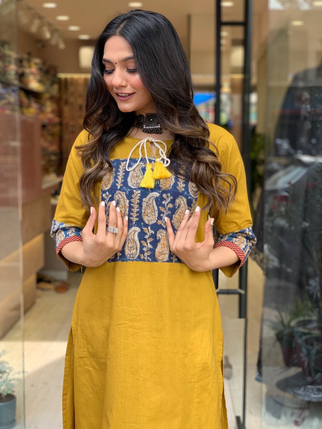 Yellow With Print Kurta And Palazzo Set