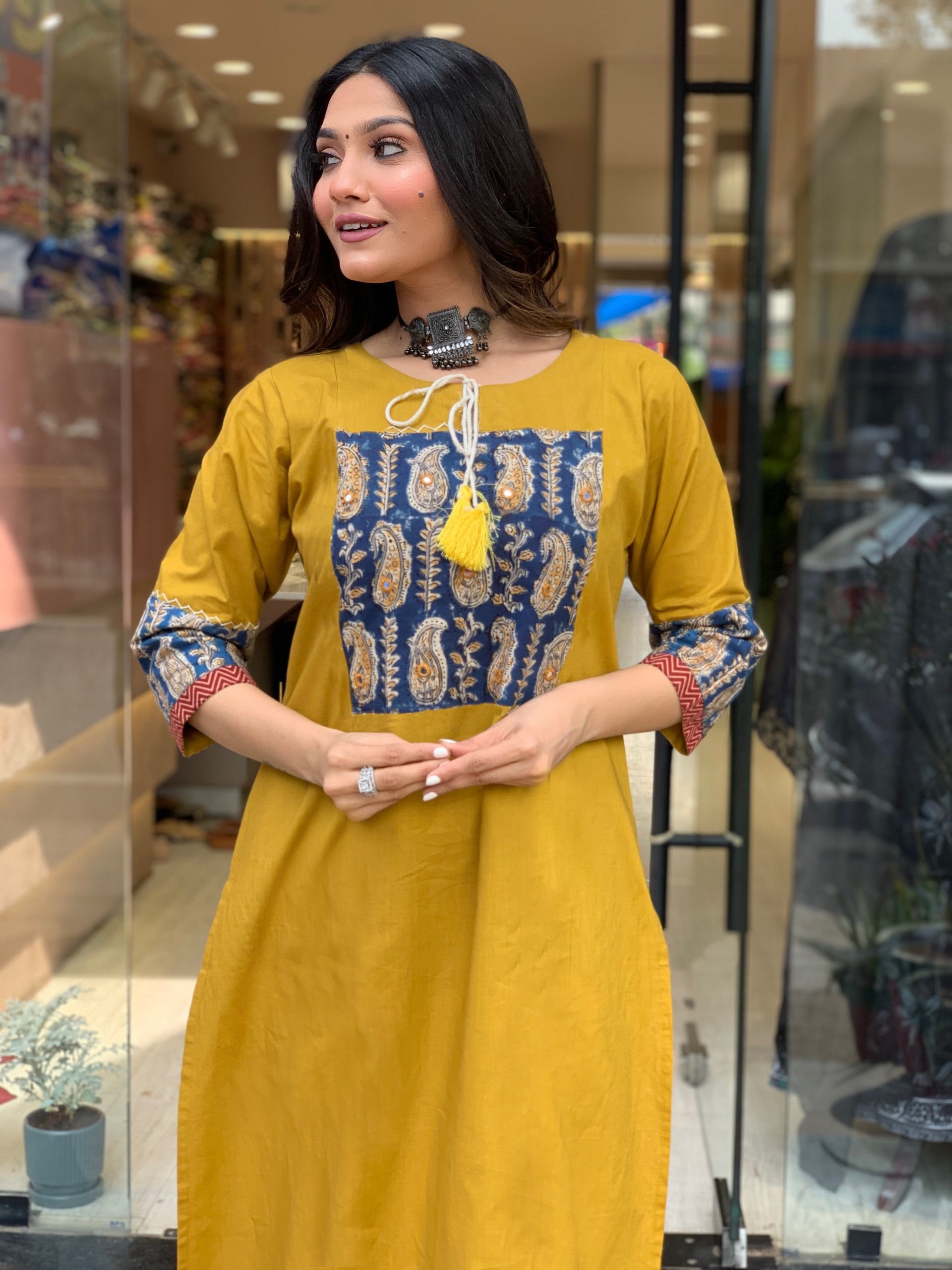 Yellow With Print Kurta And Palazzo Set